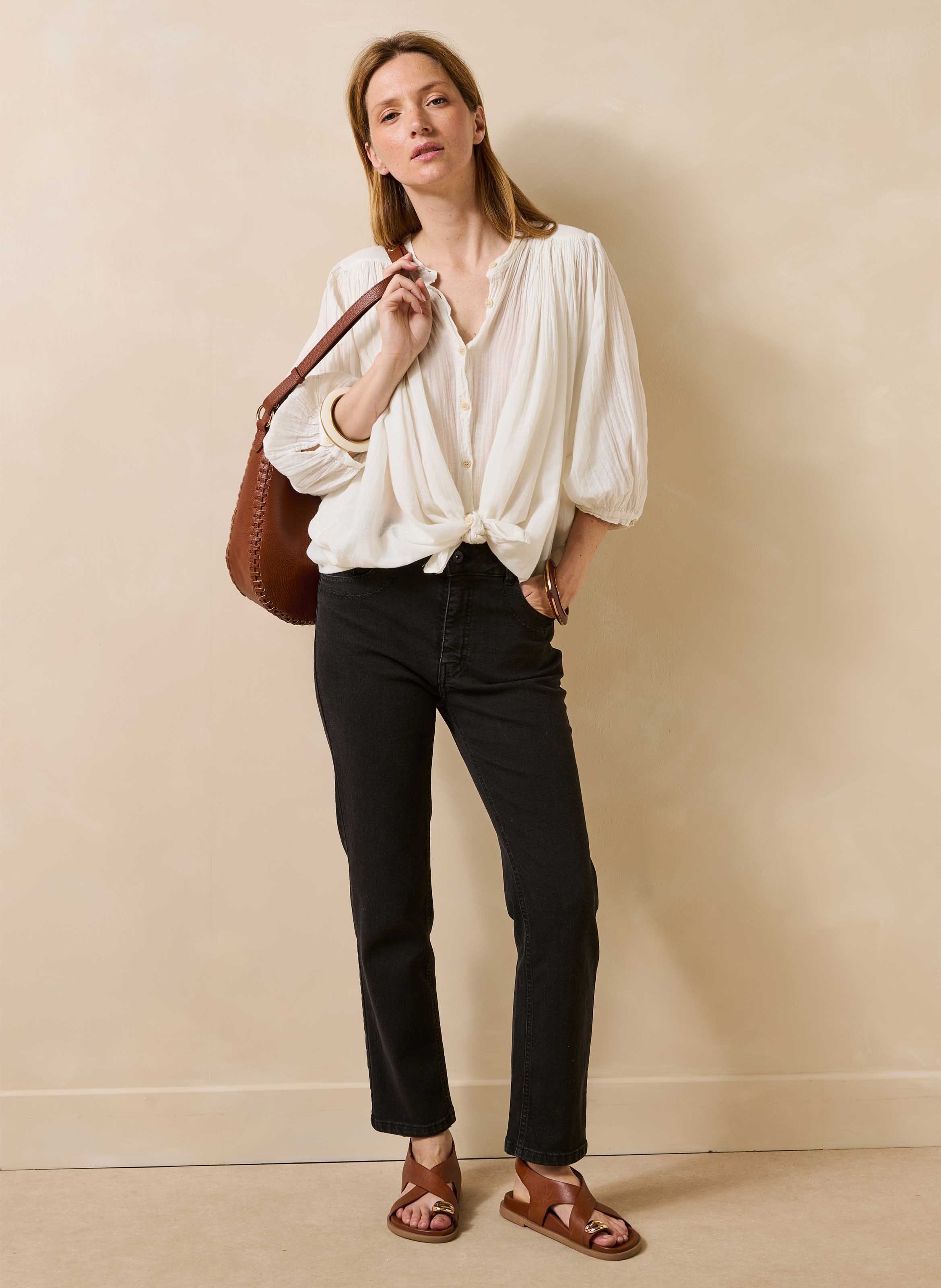 Organic cotton-blend slim-fit jeans LA FEE MARABOUTEE Black