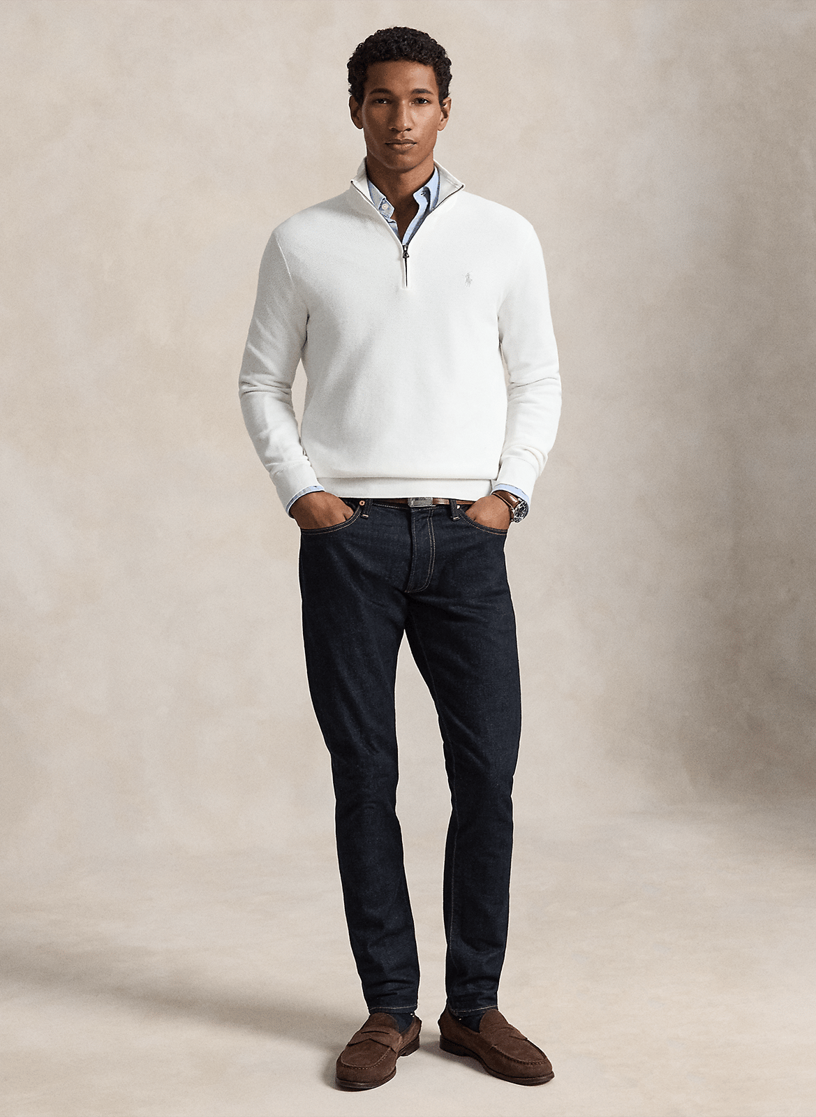 Pullover aus Baumwoll-Piqué mit Stehkragen und Reißverschluss POLO RALPH LAUREN Weiss