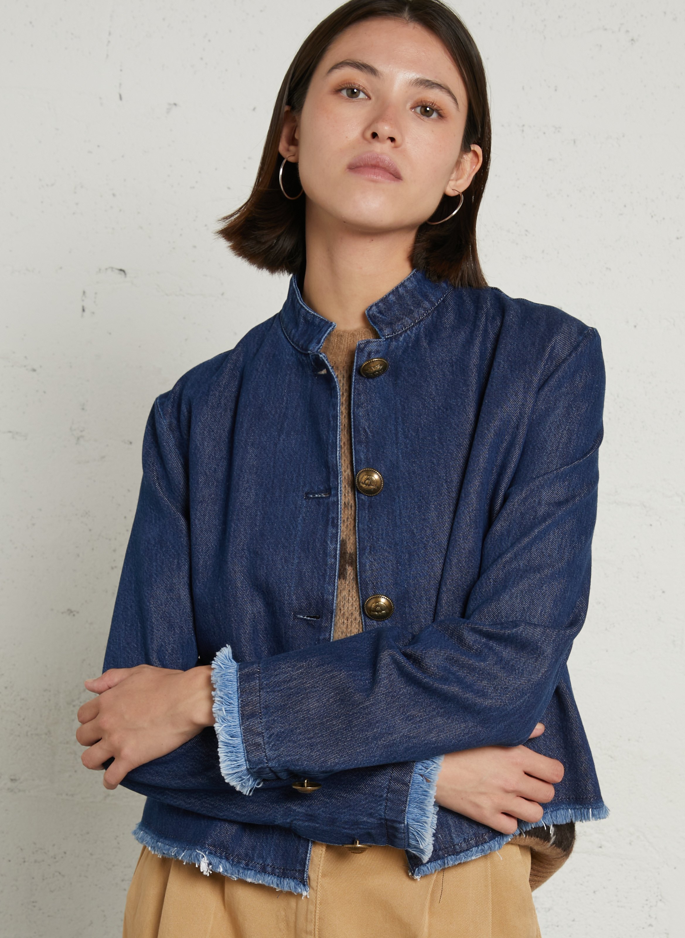 Straight denim jacket in blended cotton PLEASE Blue