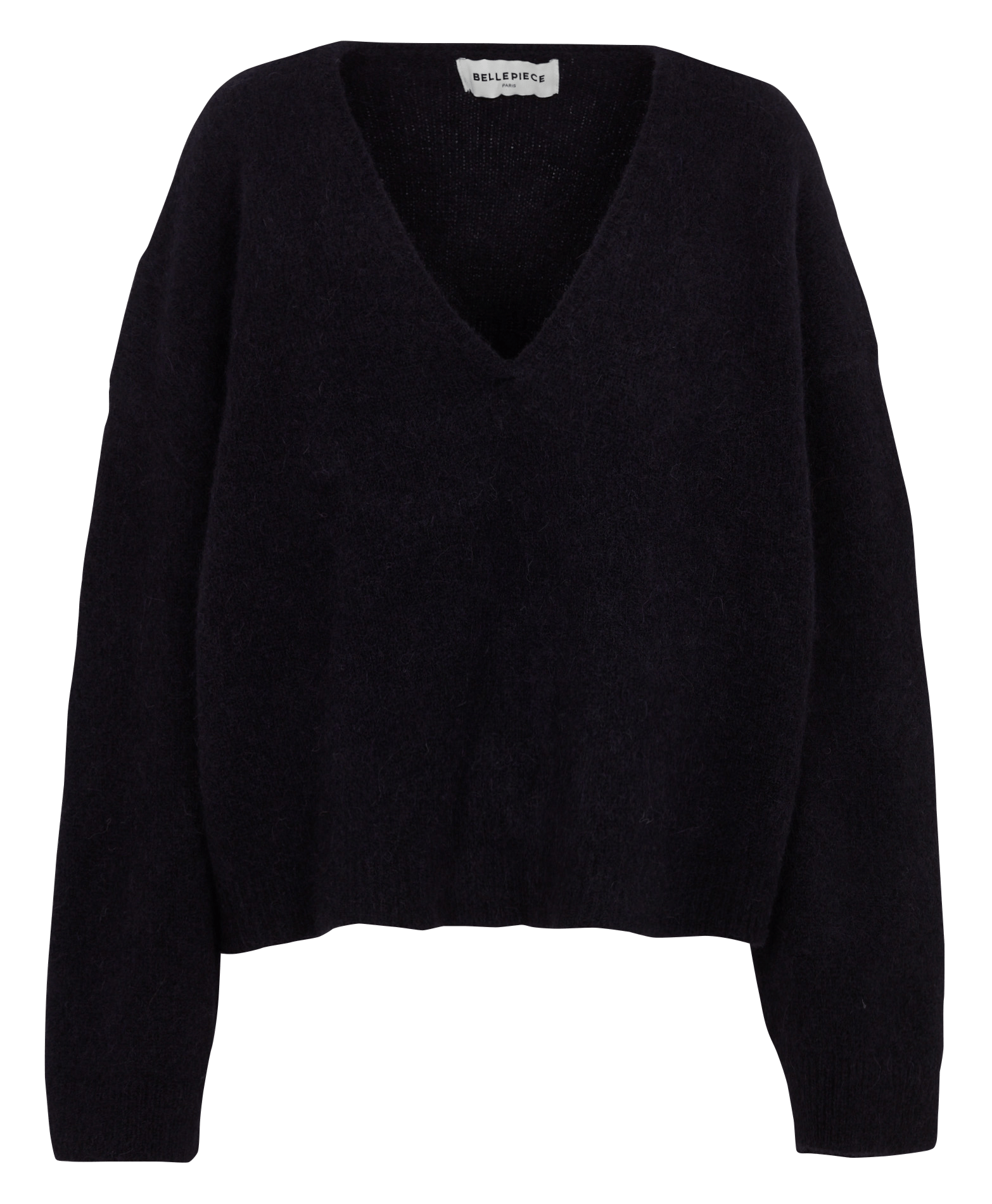 Oversized V-neck sweater in alpaca and wool blend BELLEPIECE Blue