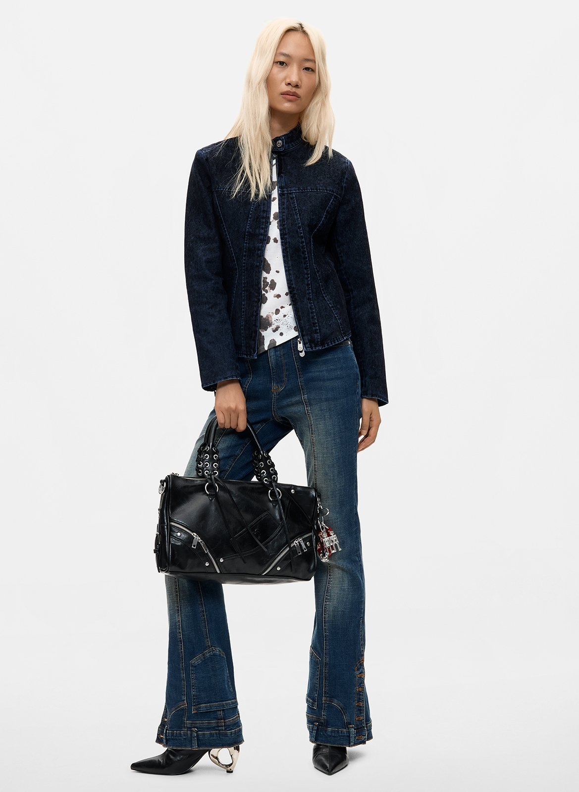 Rechte jas met opstaande kraag van katoenen denim. DESIGUAL Zwart