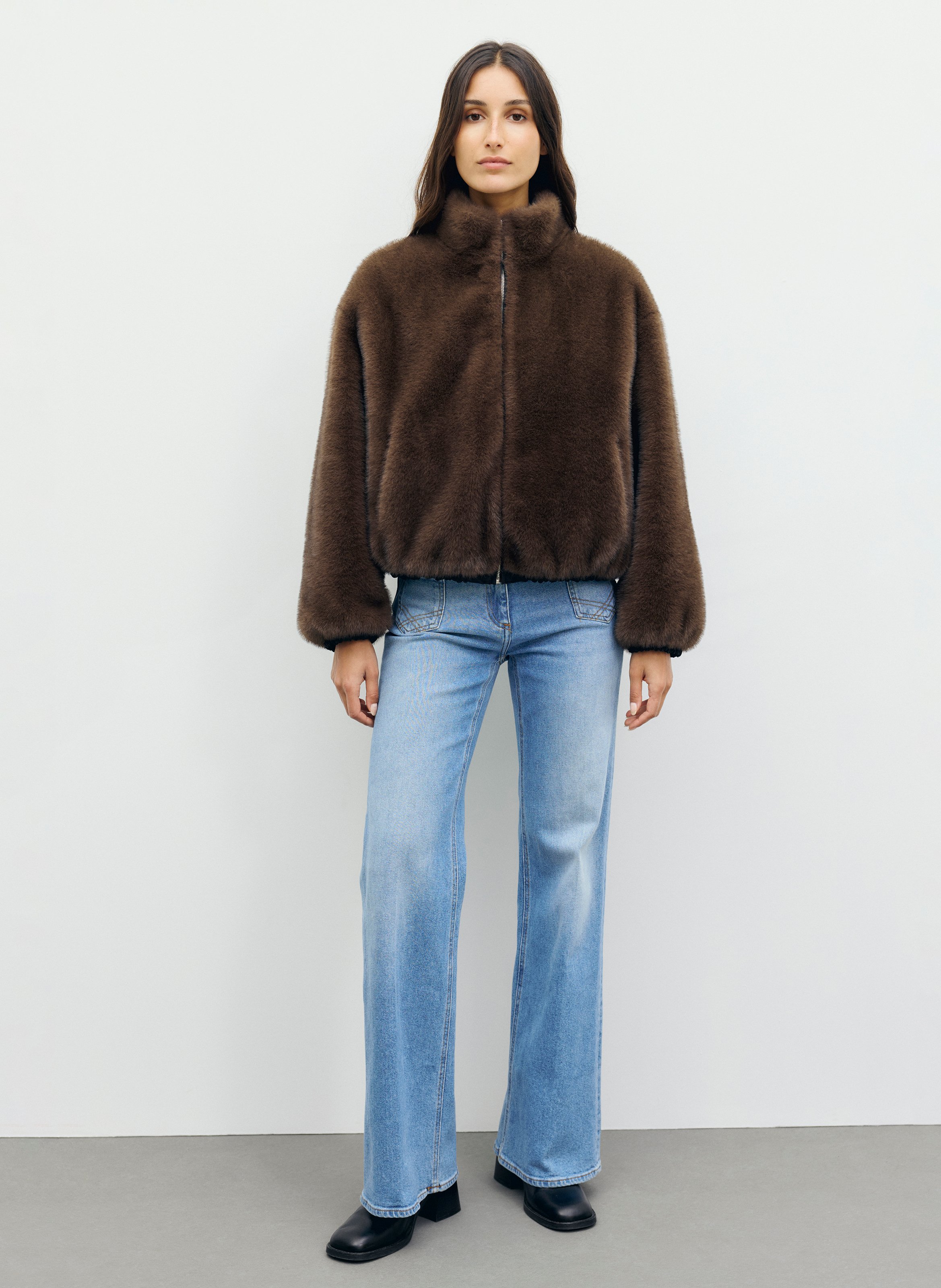 Reversible faux fur-effect coat GERARD DAREL Brown