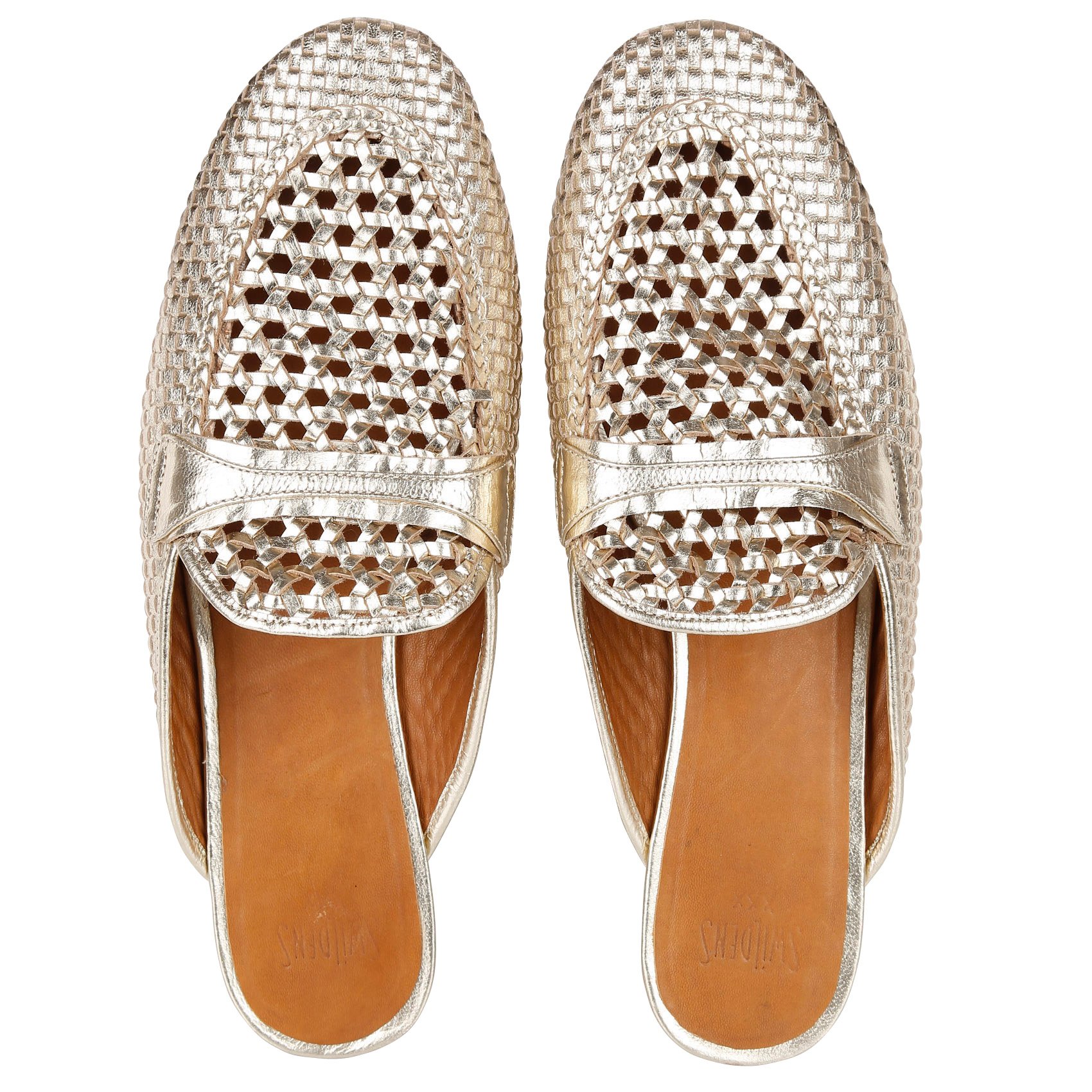 Mules plates tressées en cuir SWILDENS Doré