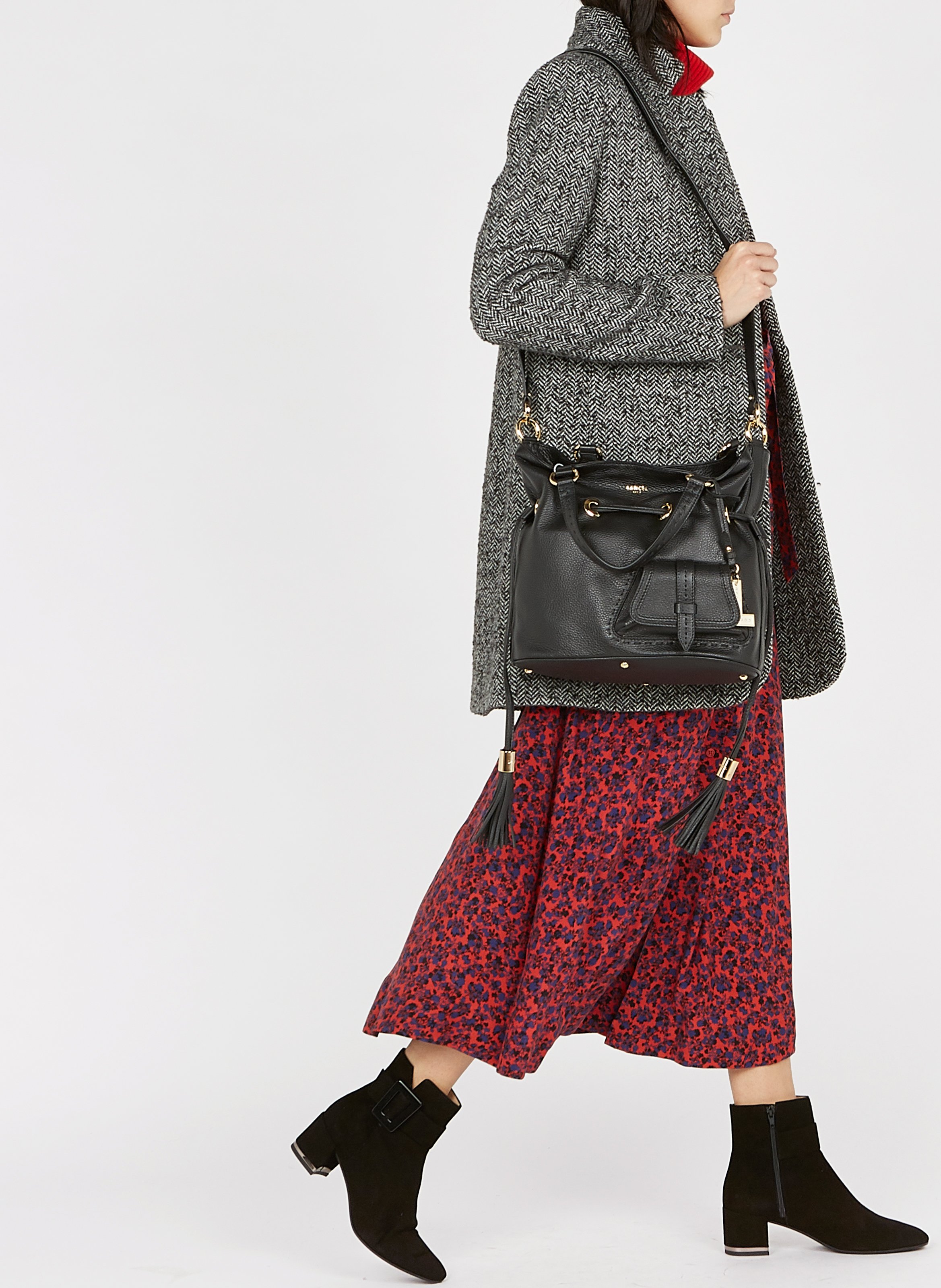 Sac seau en cuir grainé LANCEL Noir