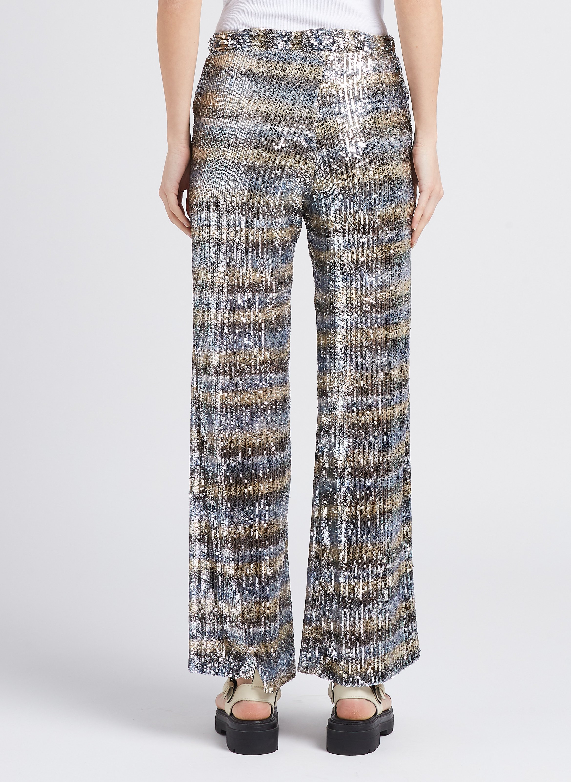 Pantalon droit à sequins imprimé Doré