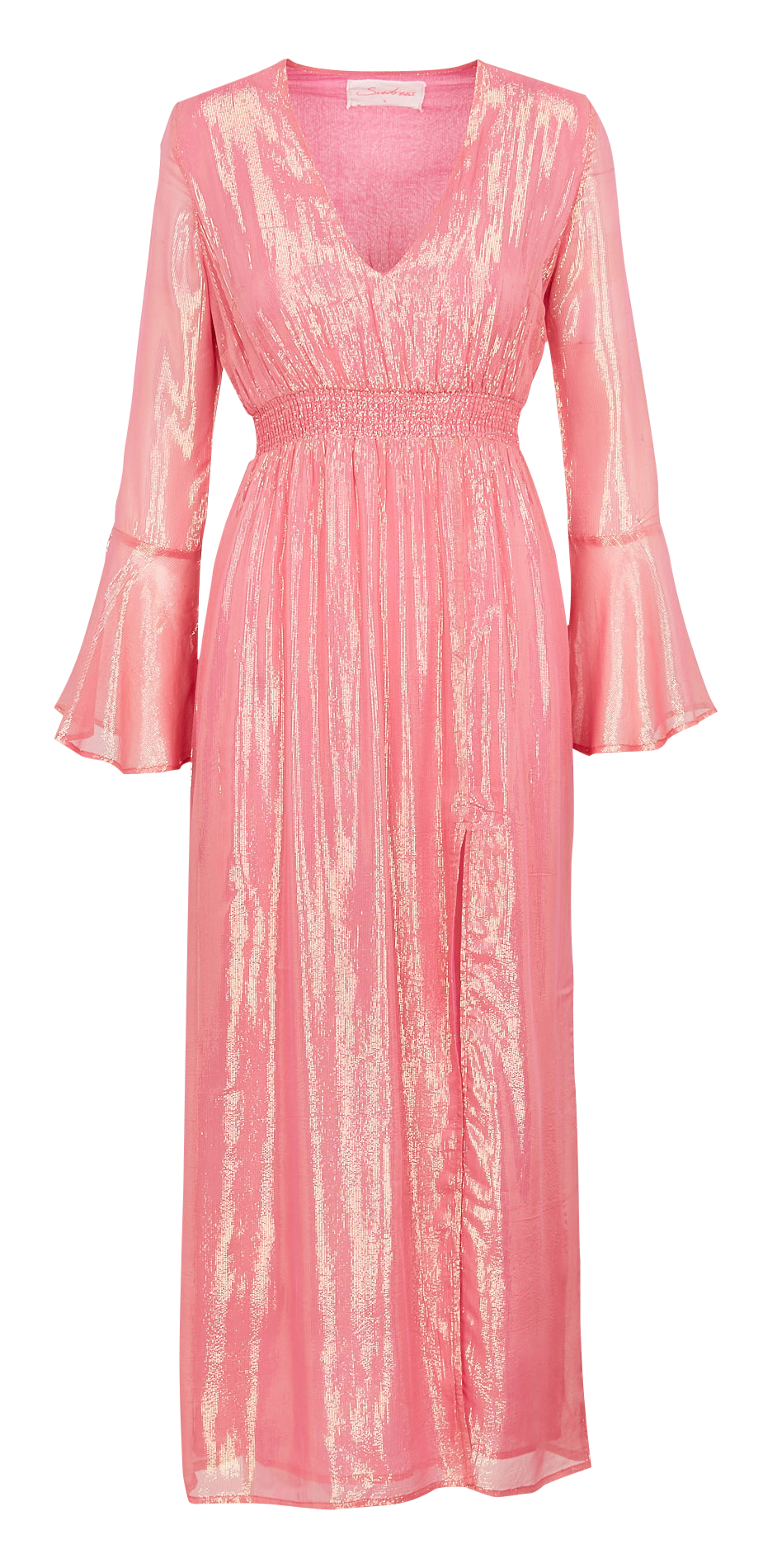 Robe longue à fils métallisés et taille smockées SUNDRESS Rose