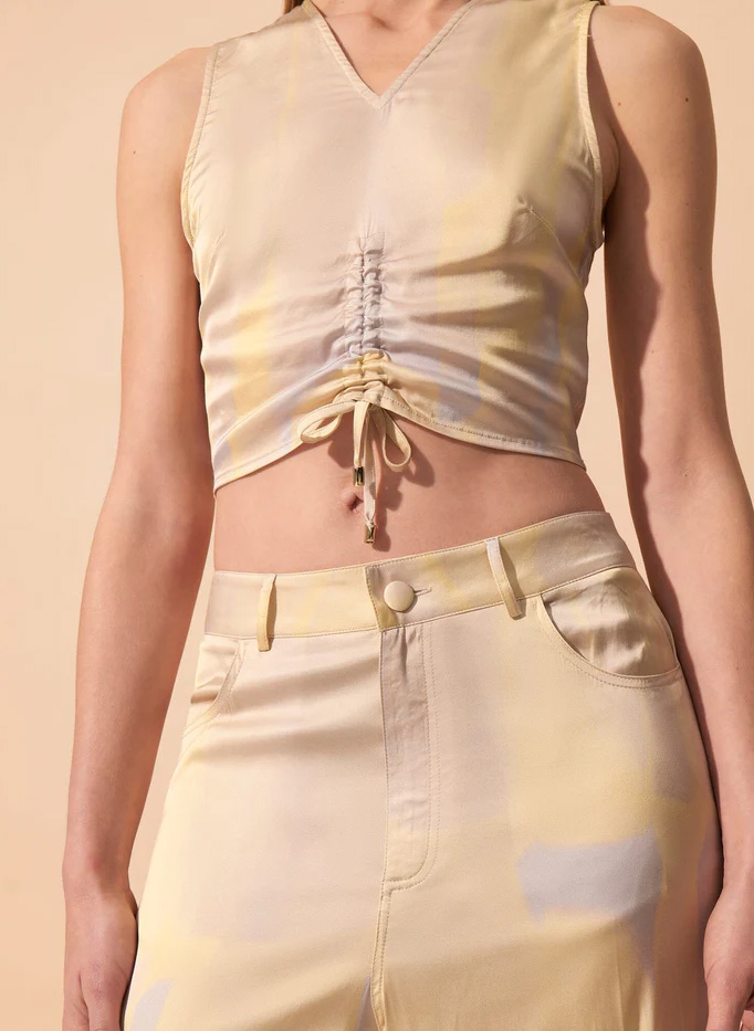 Fluid printed crop top with pleats FETE IMPERIALE Multicolored