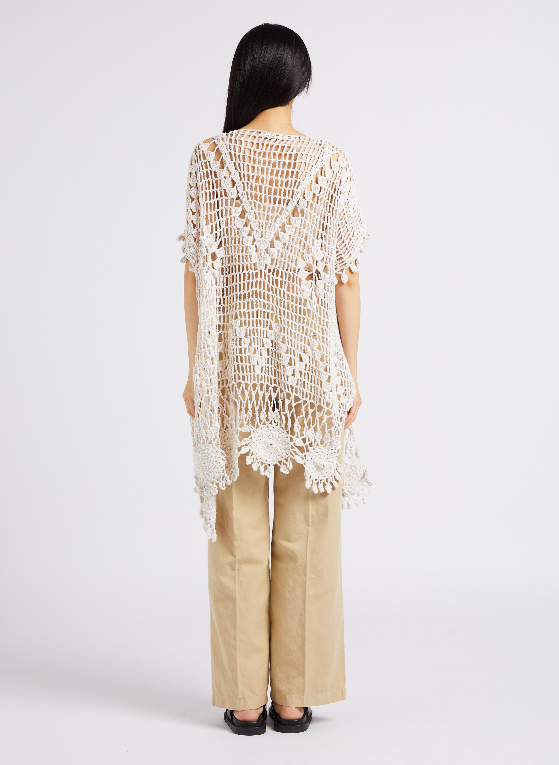 Robe courte maille ajourée en coton MES DEMOISELLES Beige