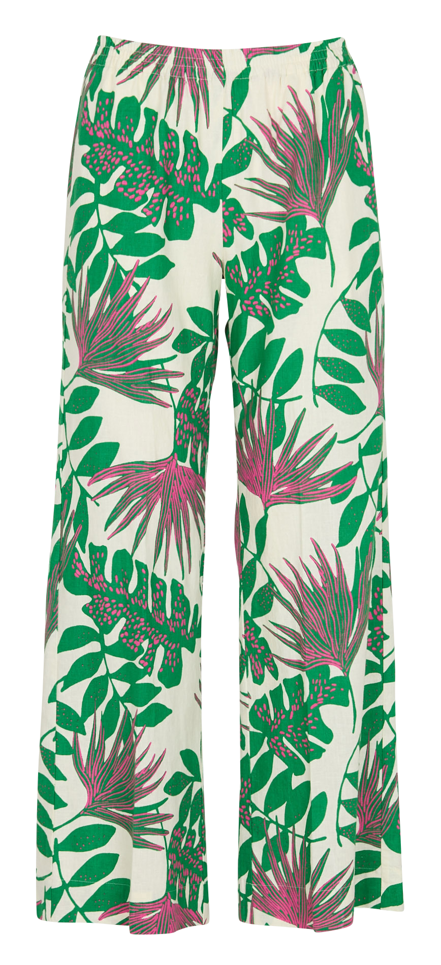 Gerade geschnittene Hose mit Leinen- und Baumwolldruck Grun