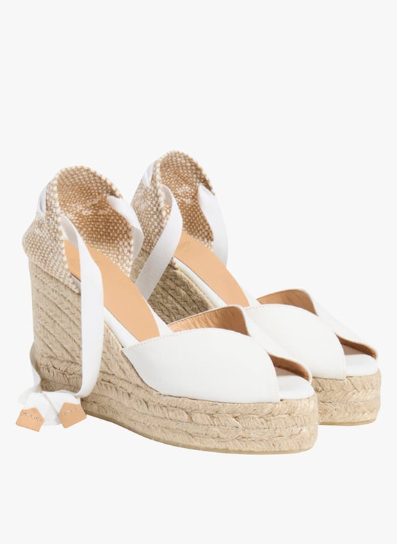 Espadrilles hautes compensees en coton melange cuir Blanc