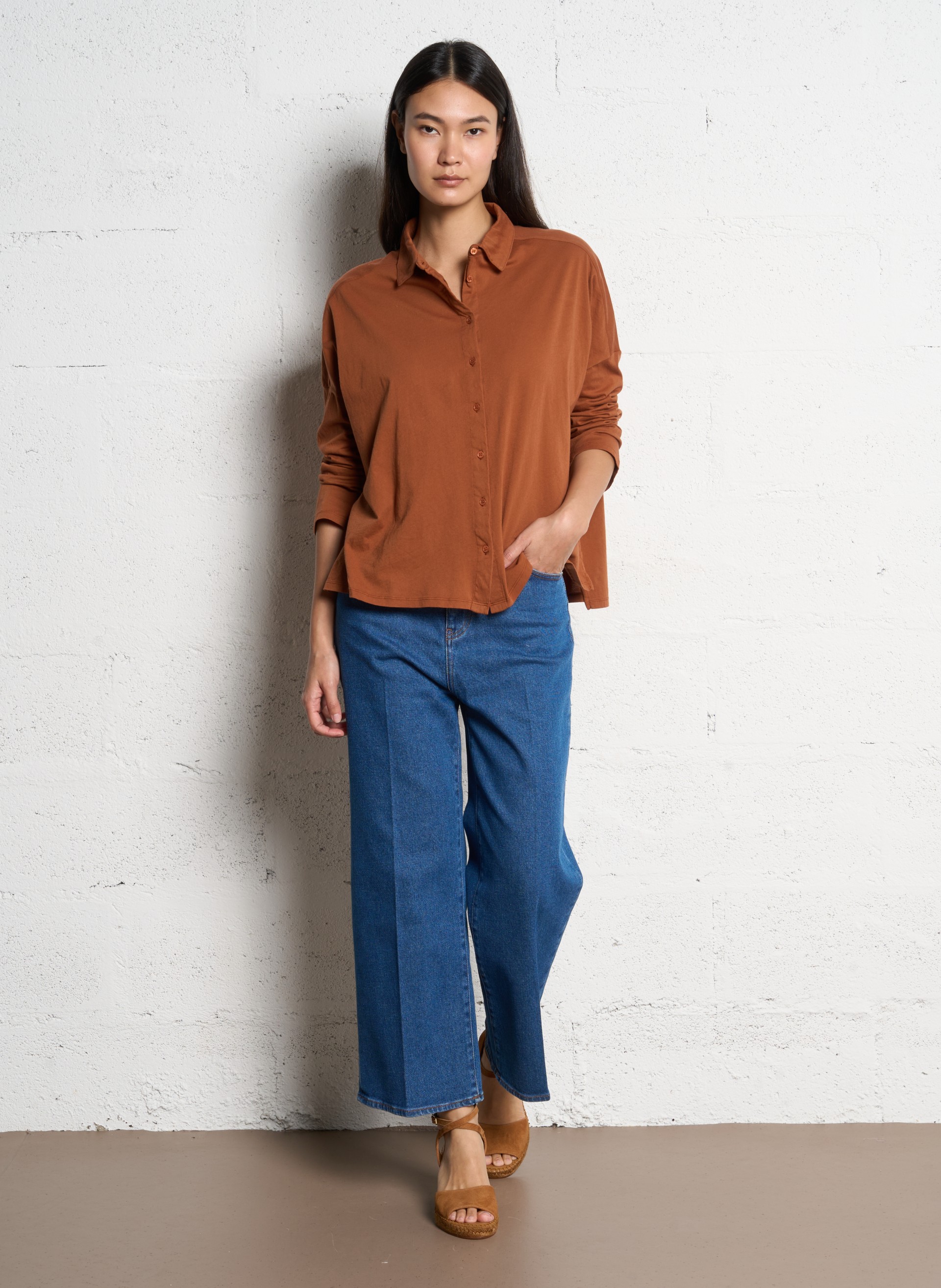 Organic cotton shirt with classic collar MAJESTIC FILATURES Brown