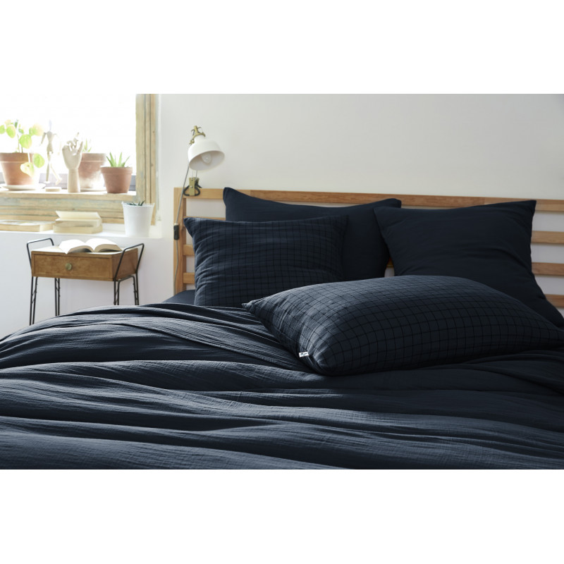 Cotton percale pillow case L'EFFET PAPILLON Blue