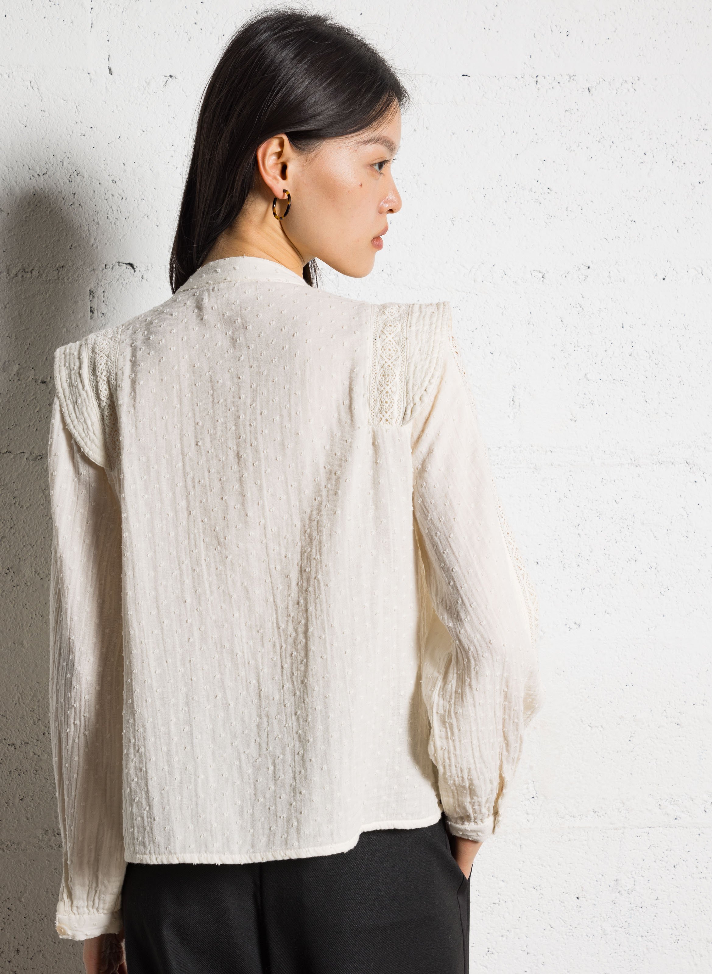 Round neck cotton blouse MAISON HOTEL White