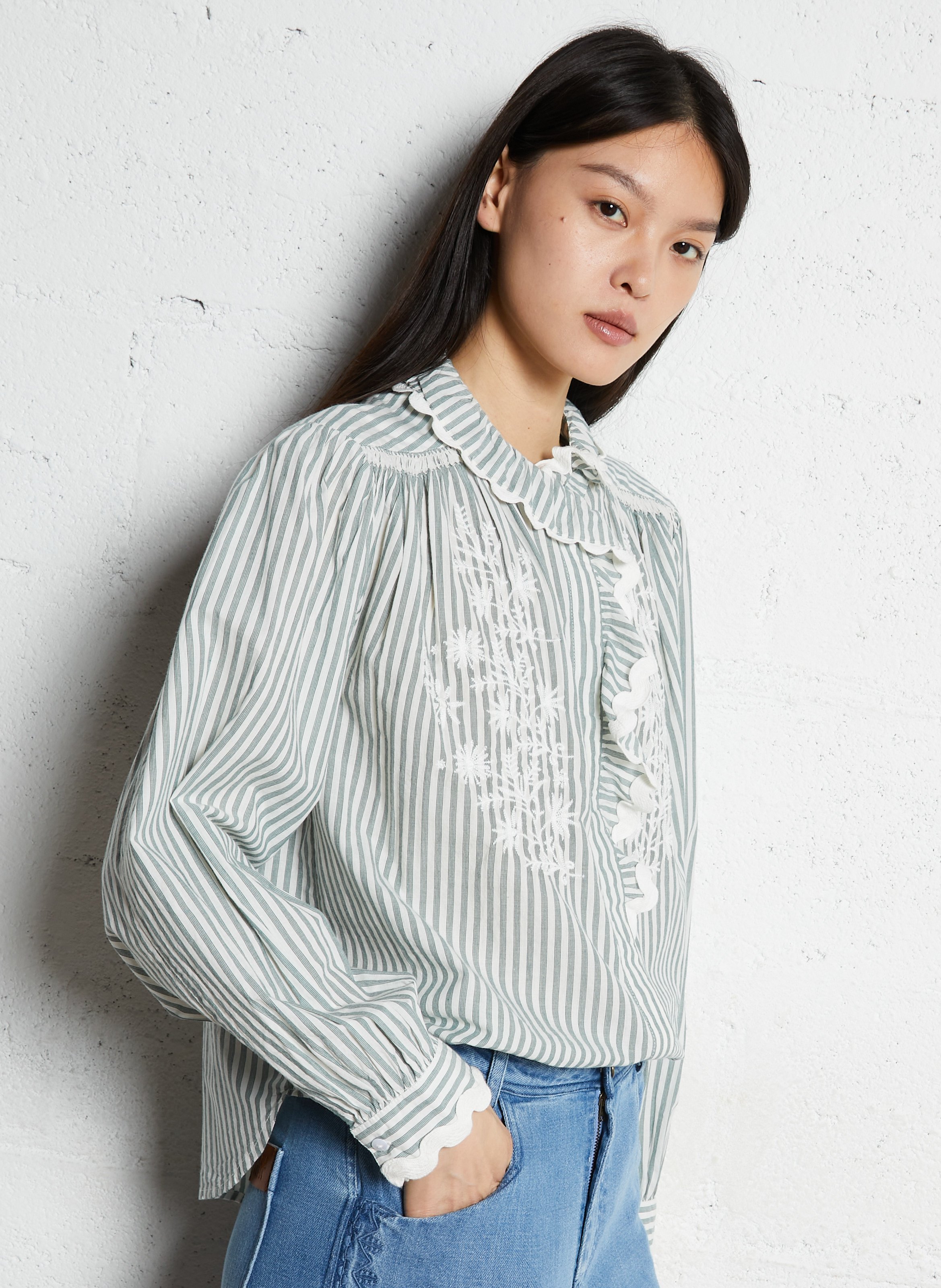 Striped shirt with Victorian collar LOUISE MISHA Green