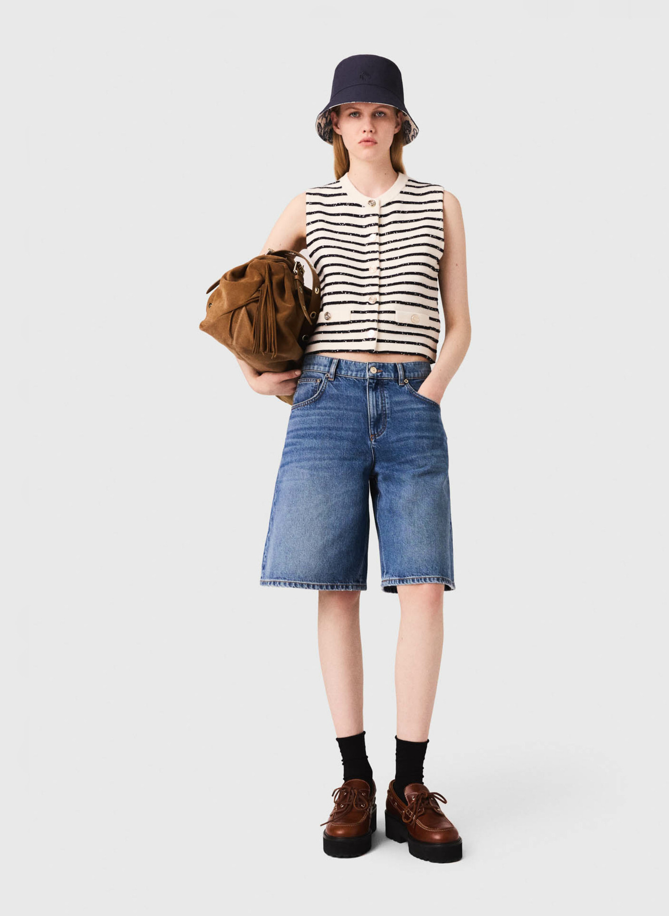 Gilet col rond  MAJE Blanc