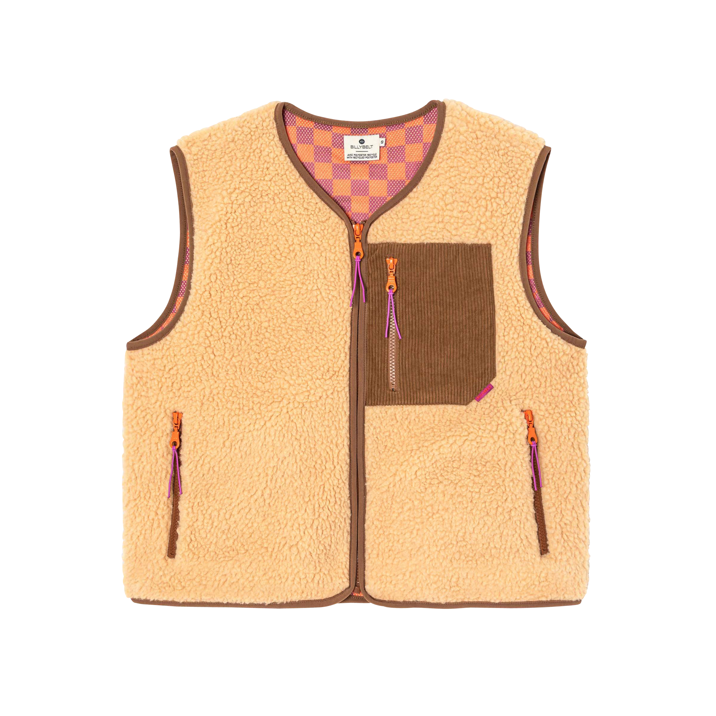 Sleeveless Sherpa Zip-Up Vest BILLYBELT Beige