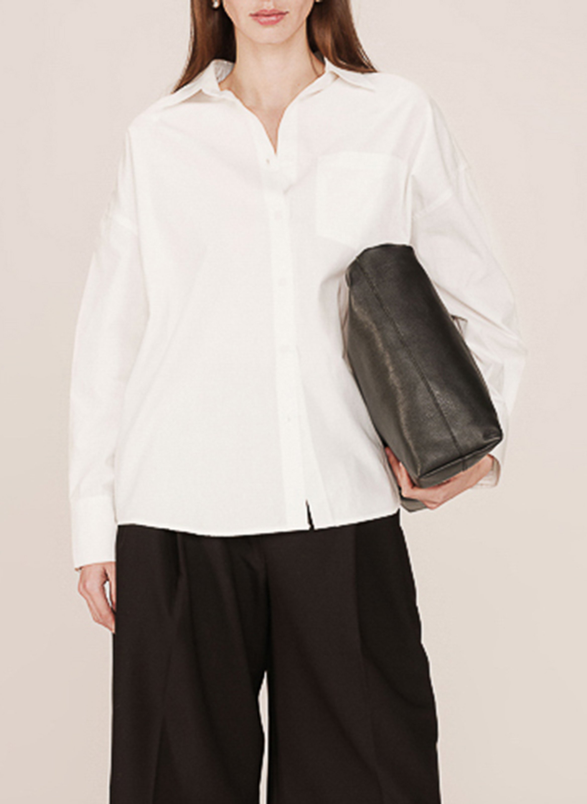 Chemise col classique manches contrastantes en coton GRACE ET MILA Beige