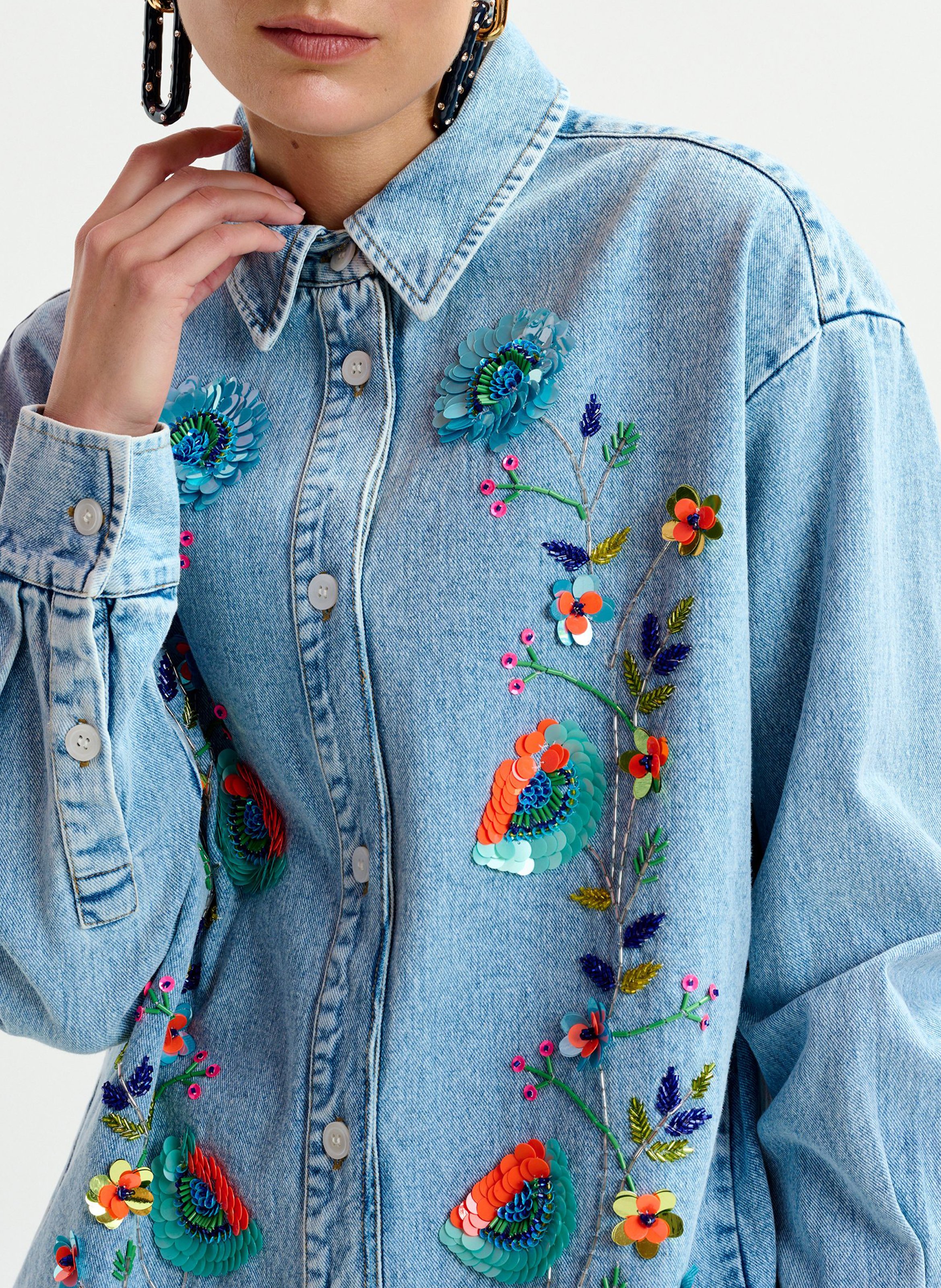 Chemise en jean à broderies pailletées ESSENTIEL ANTWERP Bleu