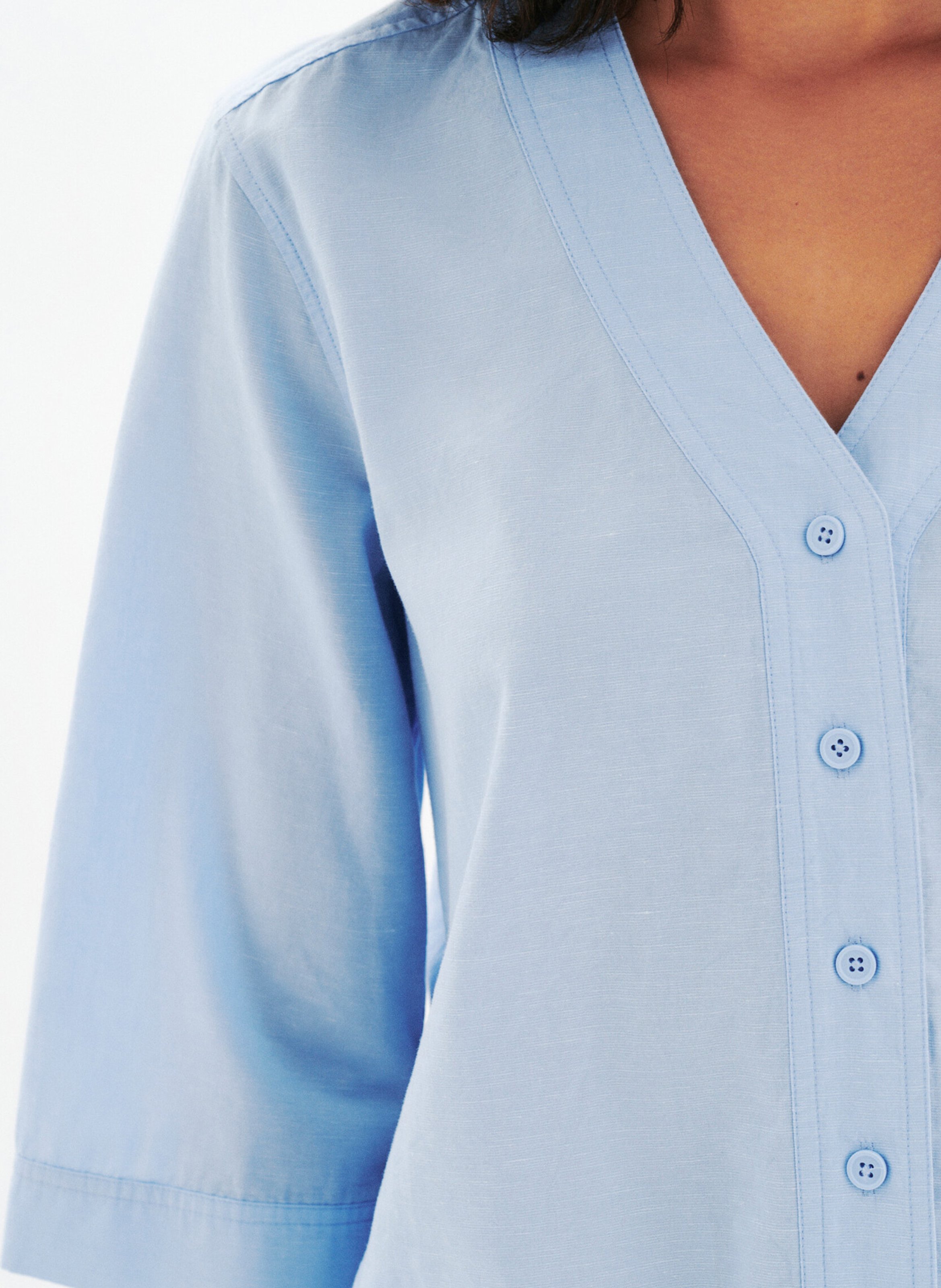 Chemise col V en coton mélangé CAROLL Bleu