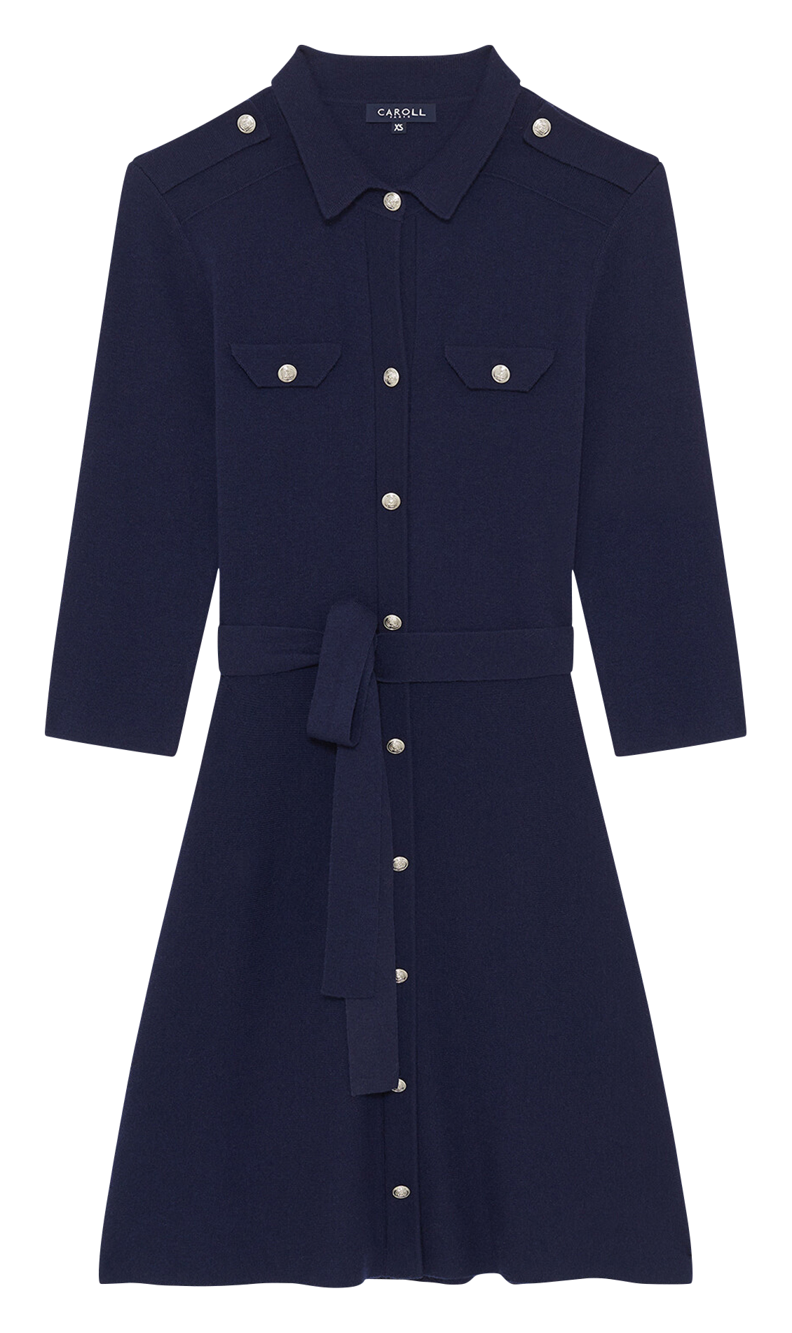 Robe courte évasée en laine mélangée CAROLL Bleu