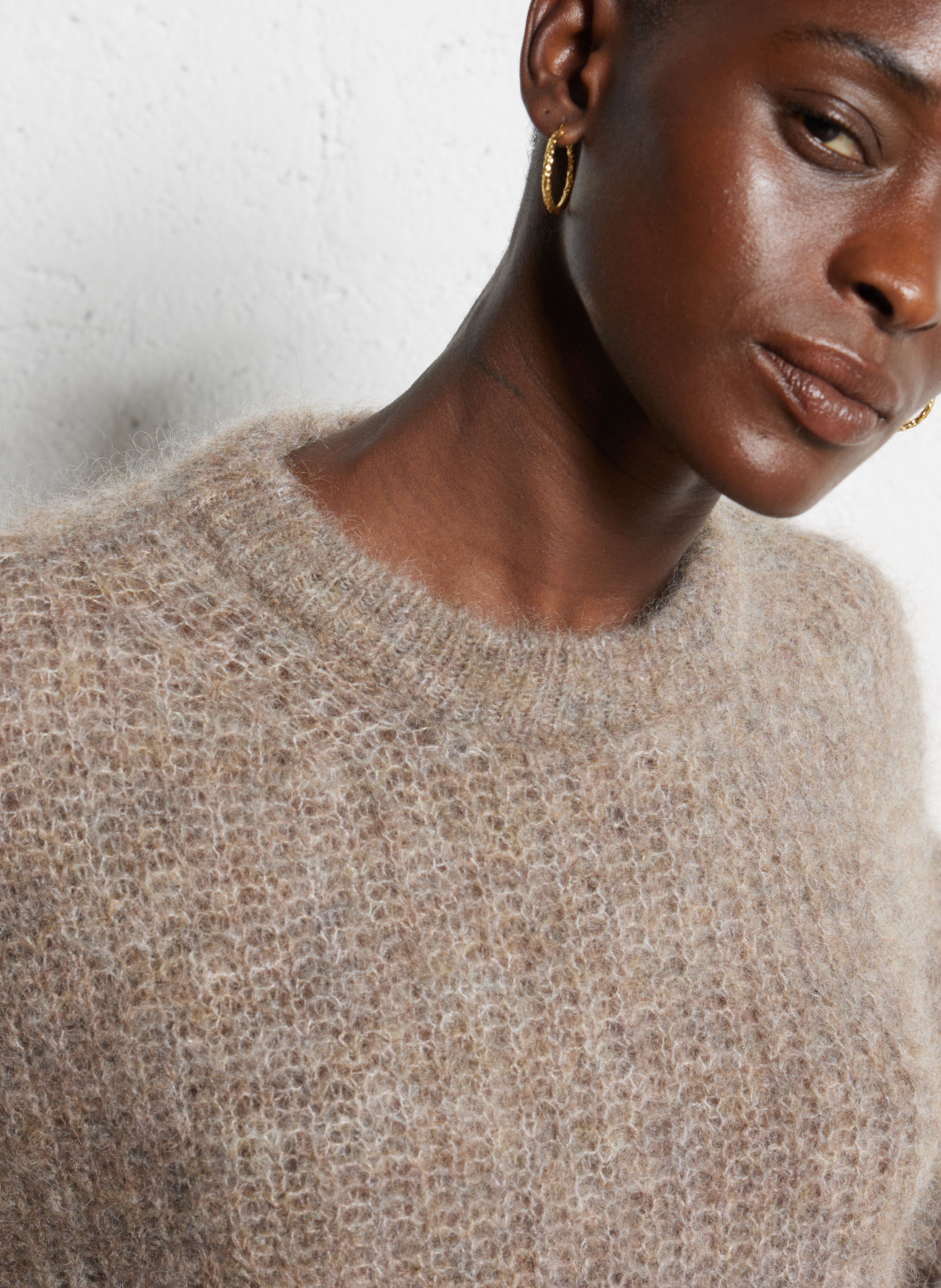 Round neck solid color wool blend sweater DES PETITS HAUTS Beige