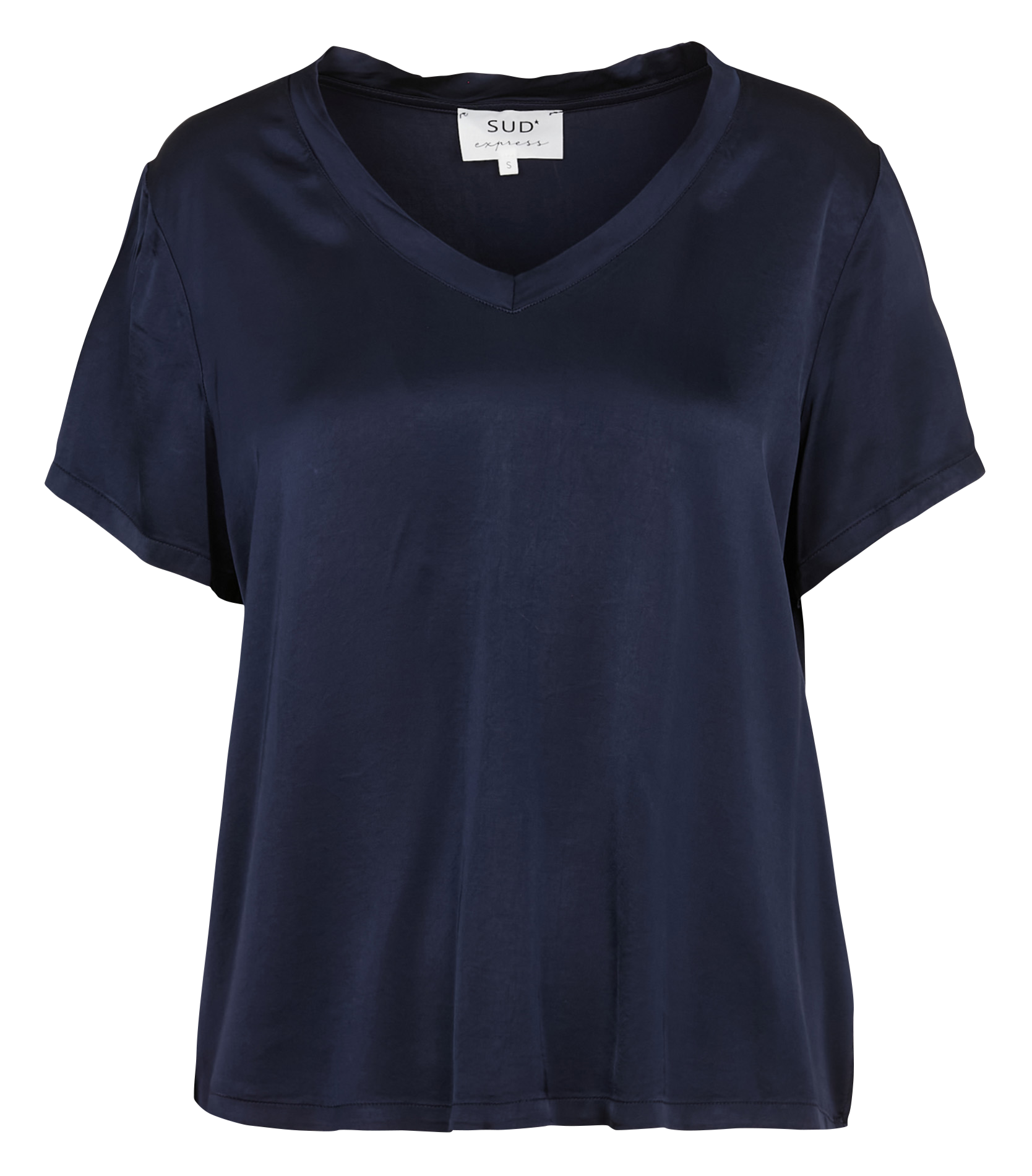 Satin V-neck oversized T-shirt SUD EXPRESS Blue