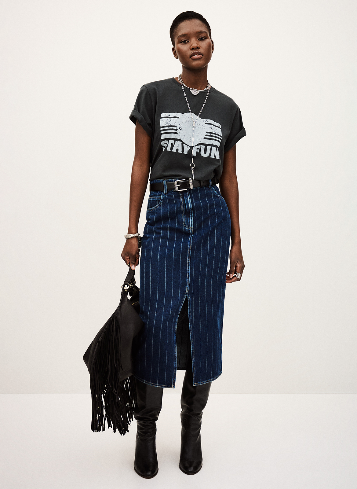 Straight screen-printed round-neck T-shirt BA&SH Black