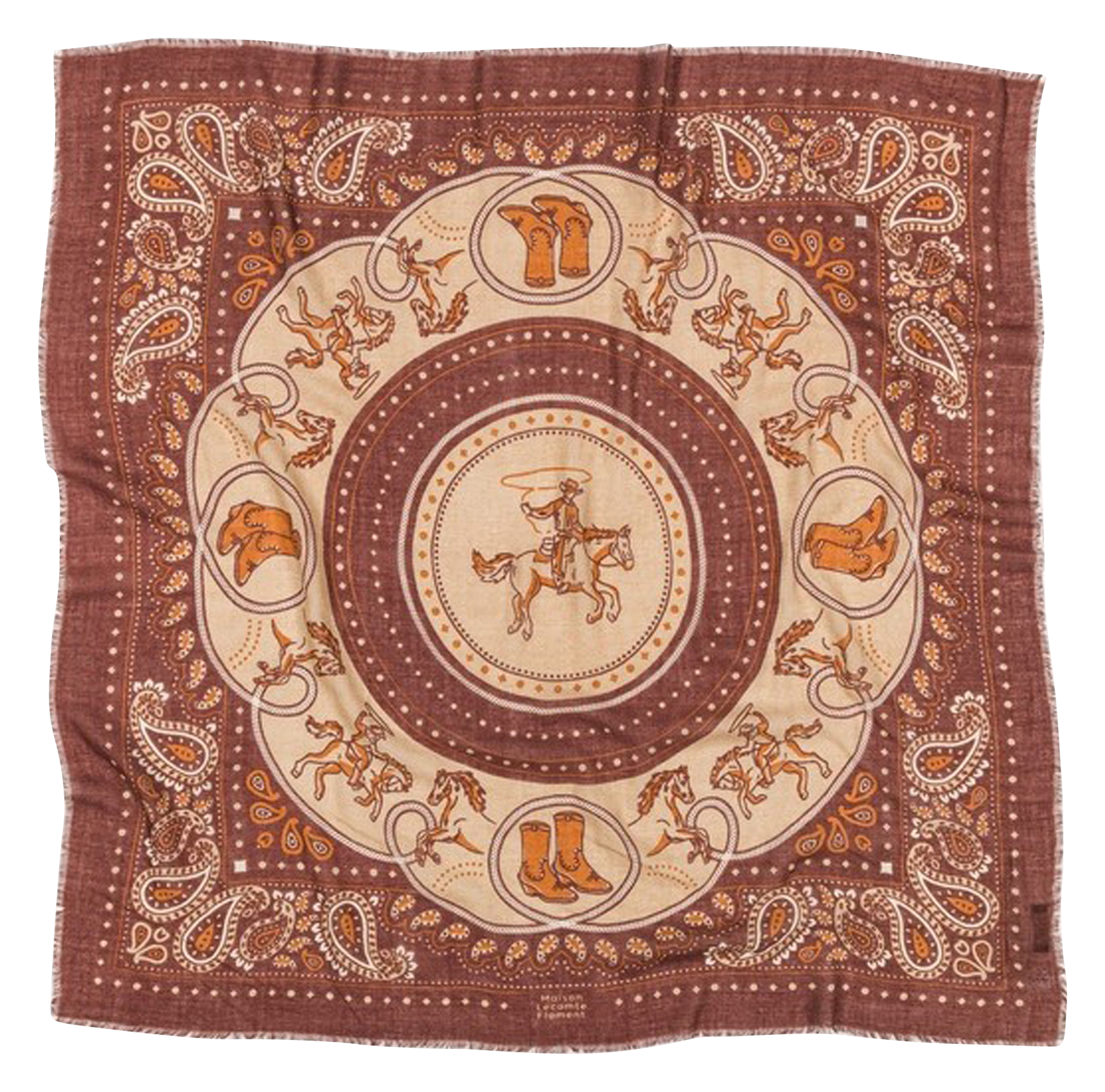 Foulard imprimé en laine et cachemire MAISON LECOMTE FLAMENT Marron