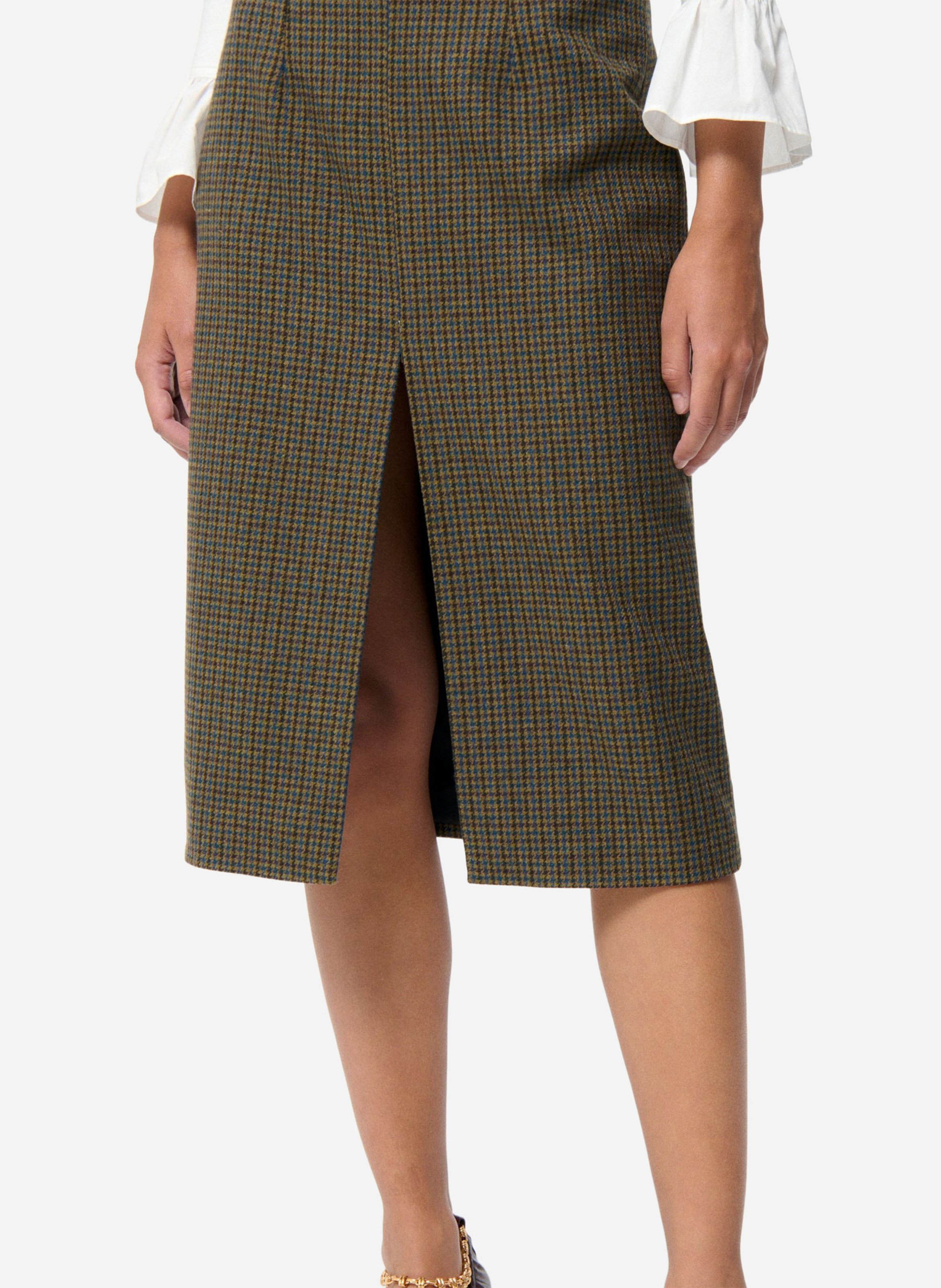 Jupe midi taille haute en laine mélangée VANESSA BRUNO Vert