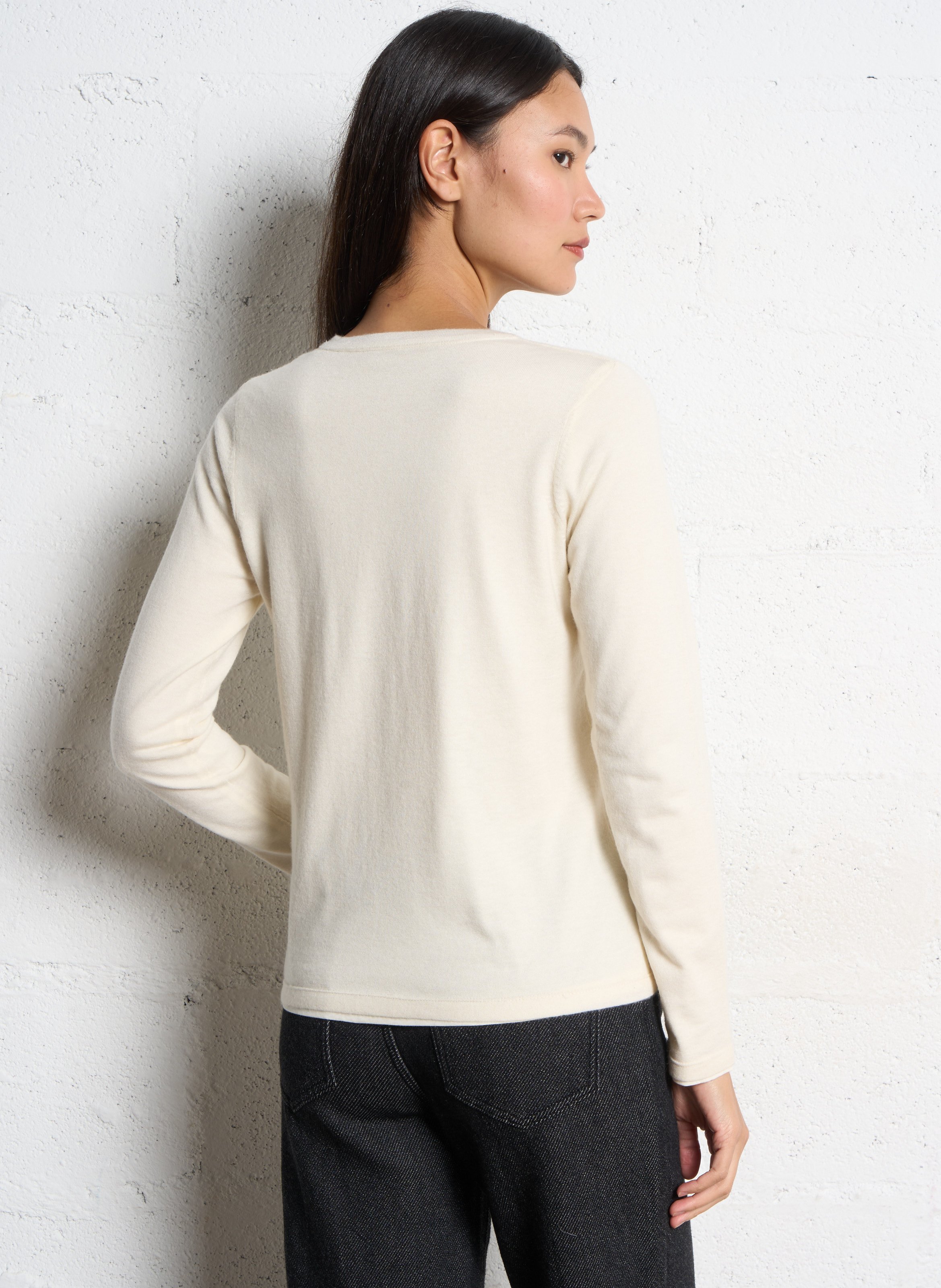 Top droit col rond en cachemire MAJESTIC FILATURES Beige