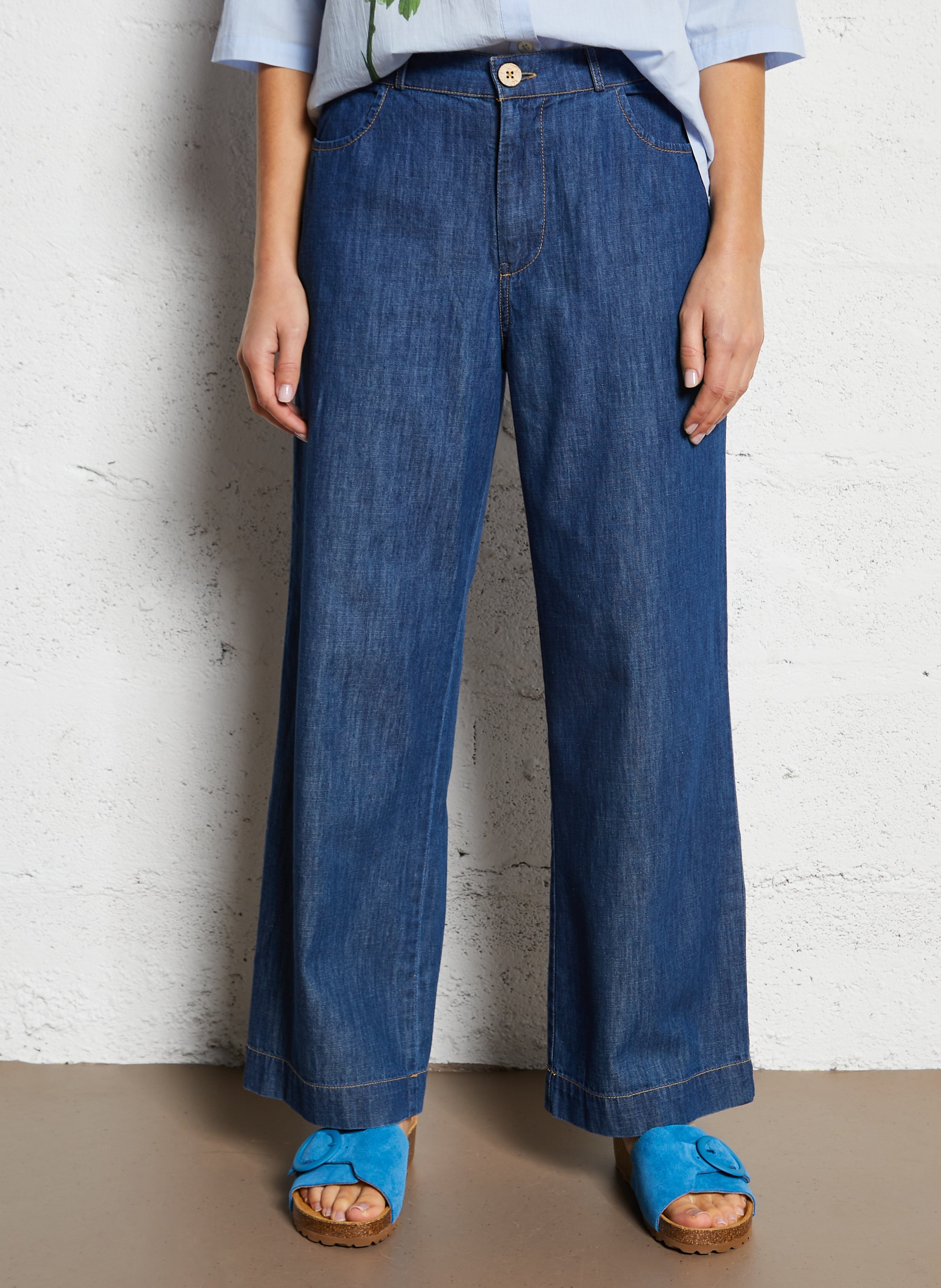 Pantalon large en coton NICE THINGS Bleu