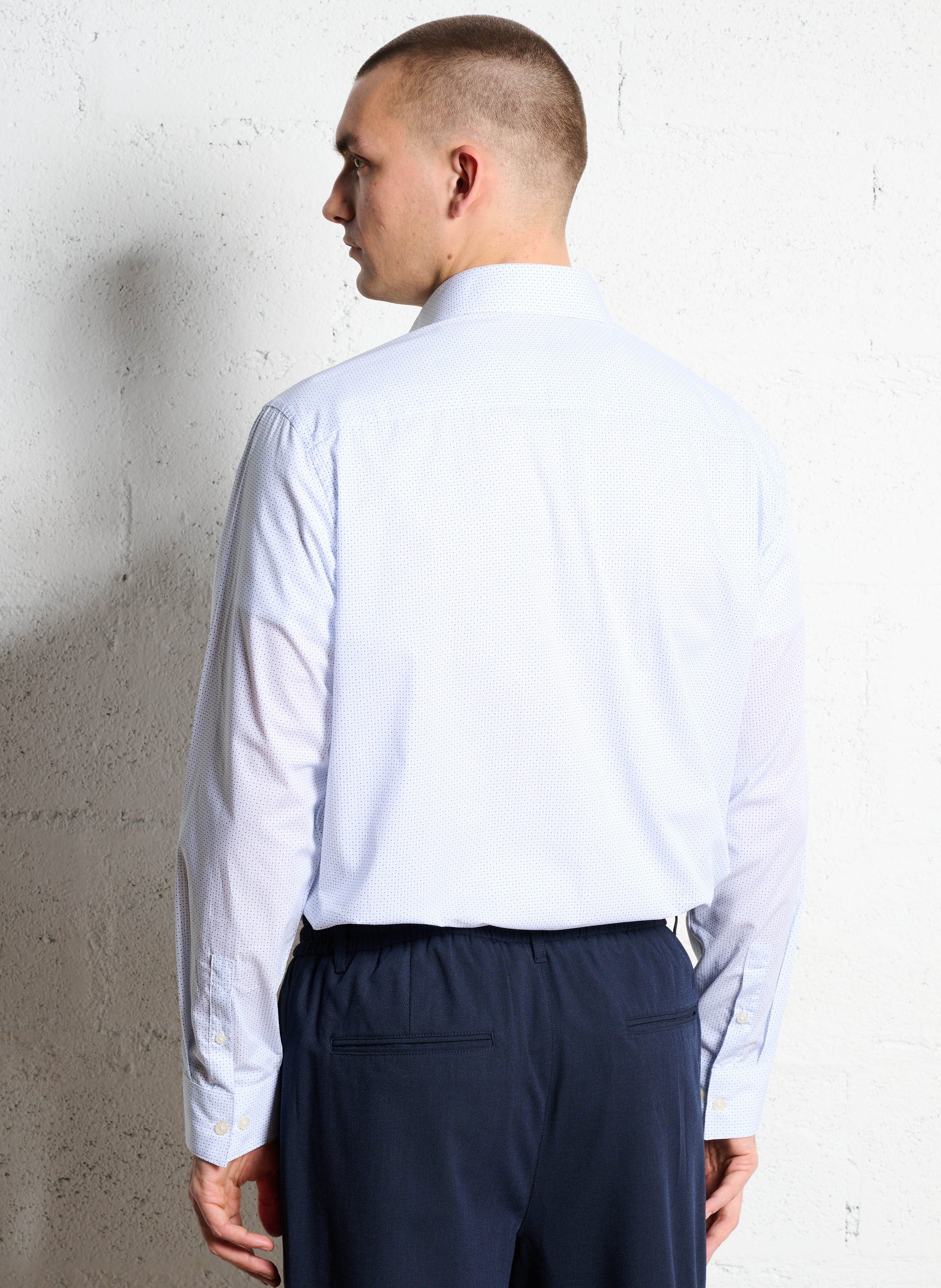 Chemise droite col classique en coton imprimé AU PRINTEMPS PARIS Bleu