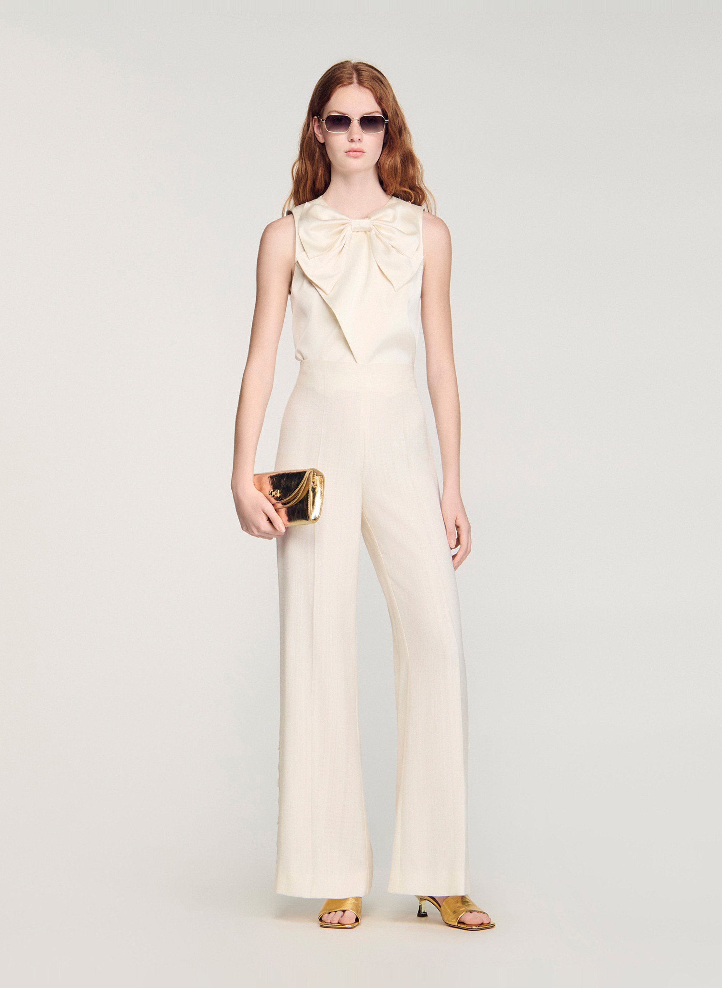 Pantalon taille haute large uni SANDRO Beige