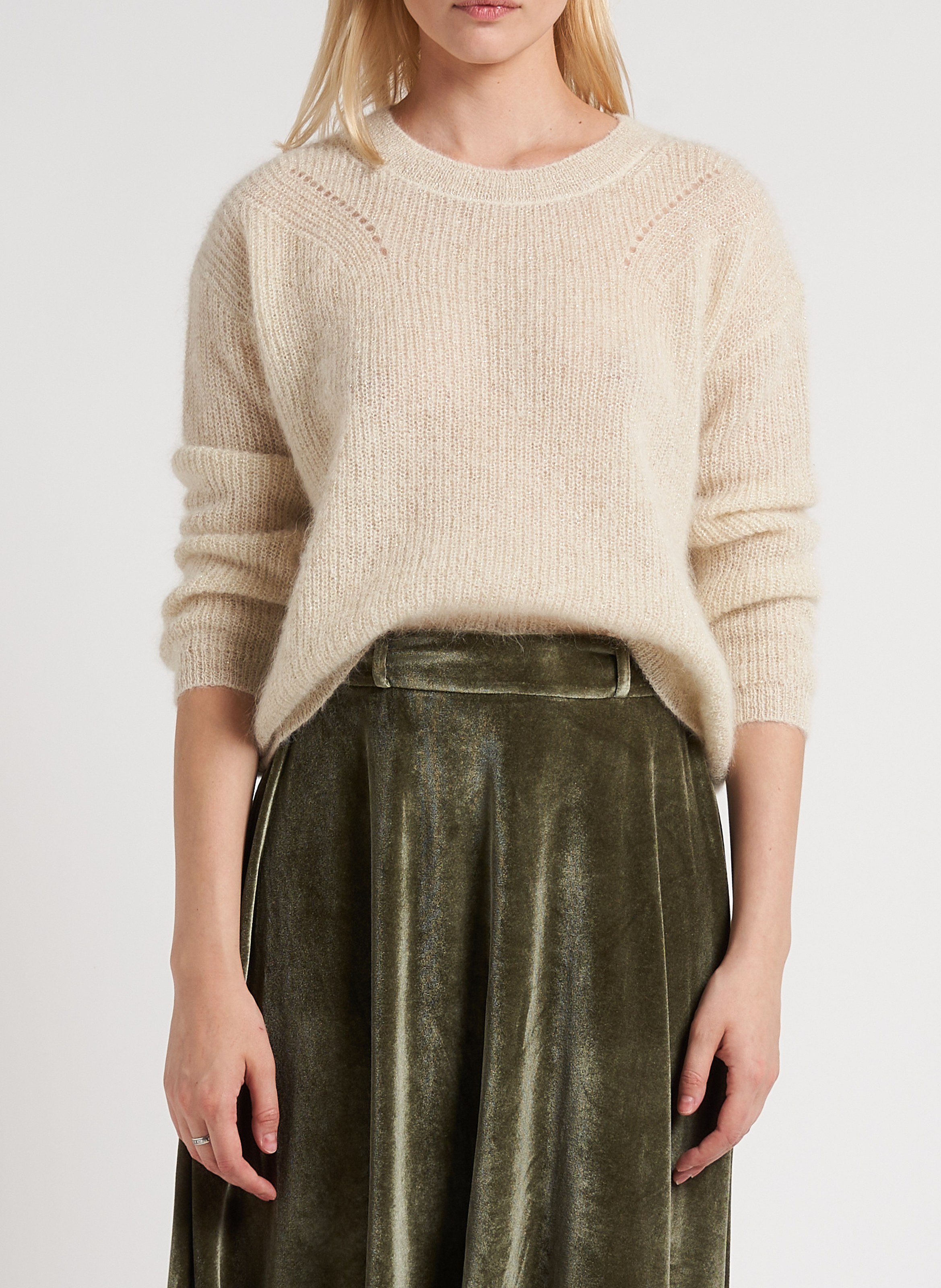 Weiter Metallic-Strickpullover mit Rundhalsausschnitt SUD EXPRESS Beige