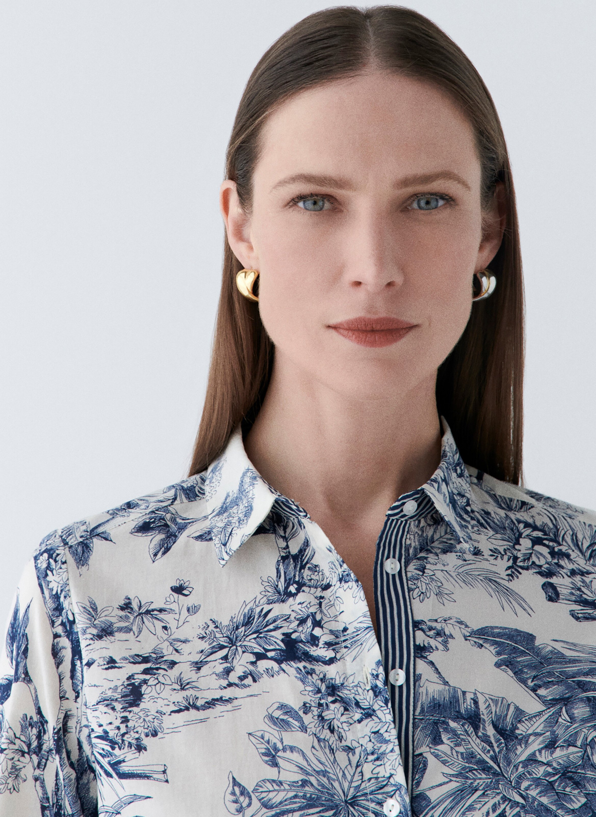 Katoenen blouse met klassieke kraag CAROLL Blauw