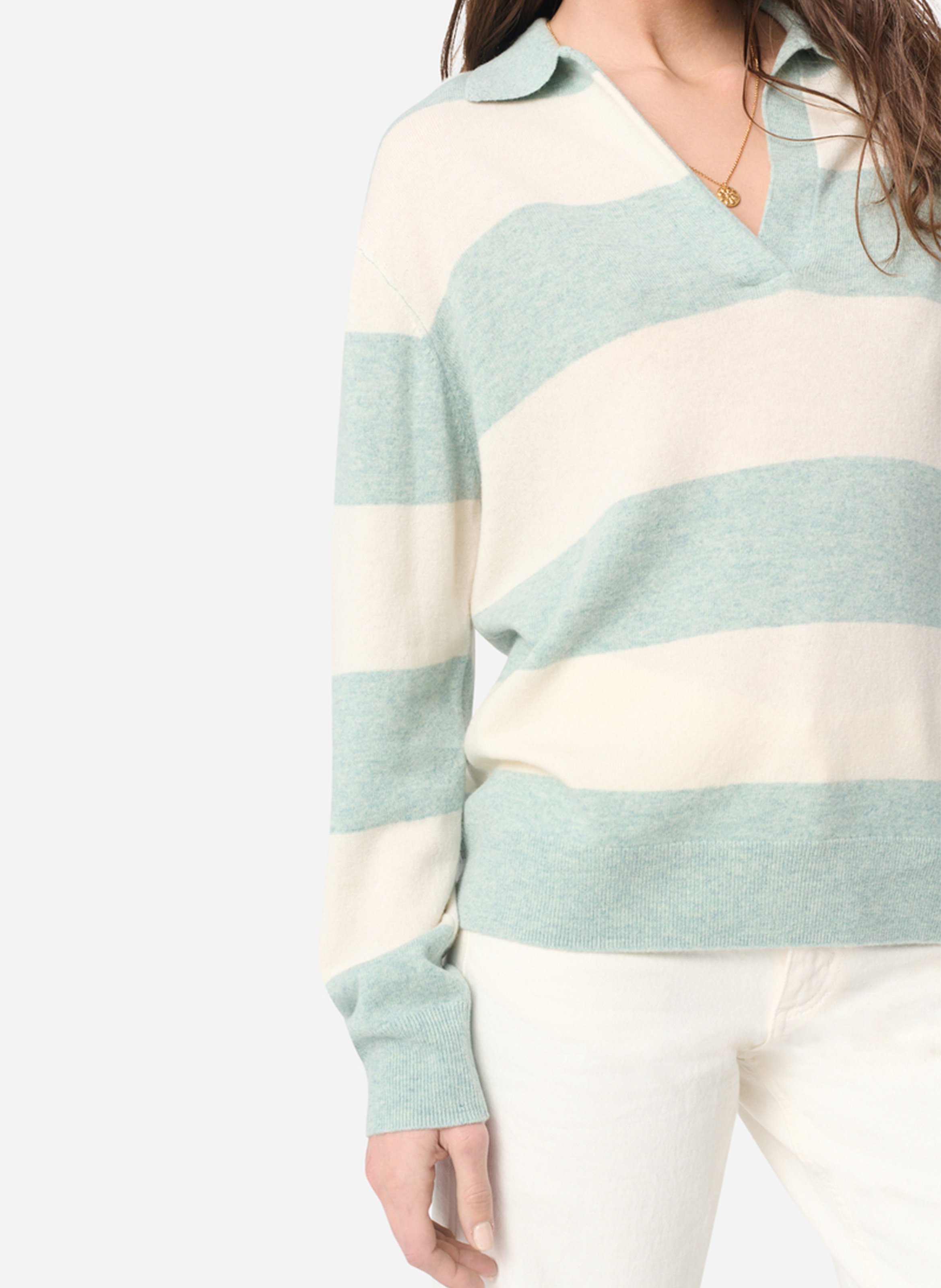 <p>Polo with V-neck and striped pattern</p> VANESSA BRUNO Blue