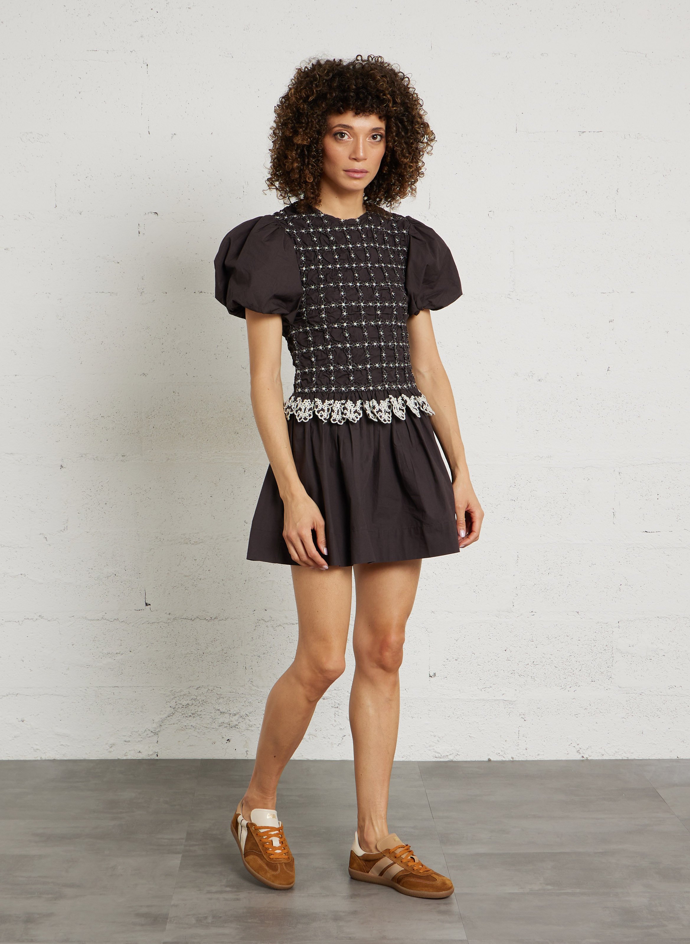 Korte jurk van biokatoen DAMSON MADDER Zwart