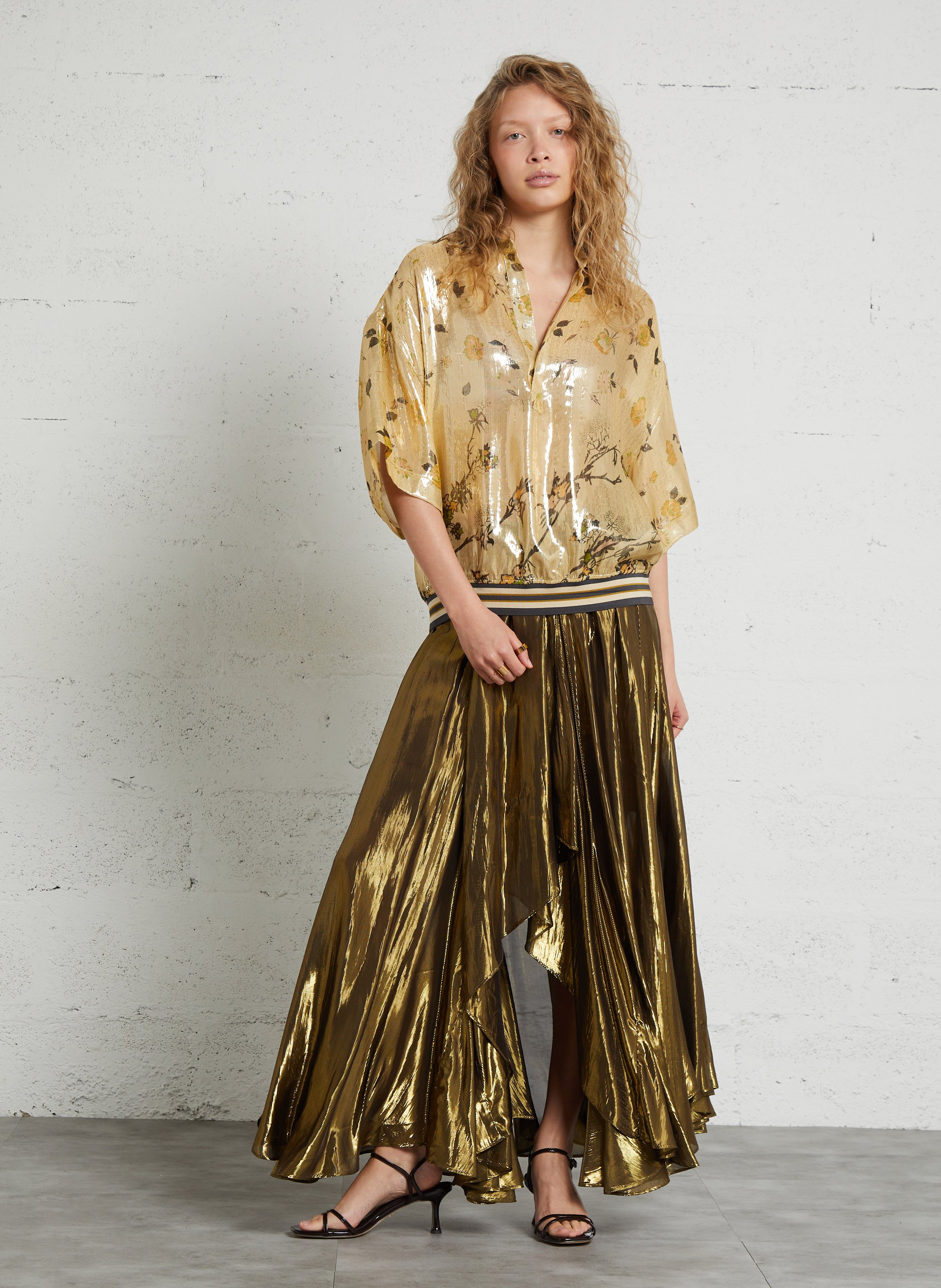 Silk blend printed polo collar top MES DEMOISELLES Multicolored