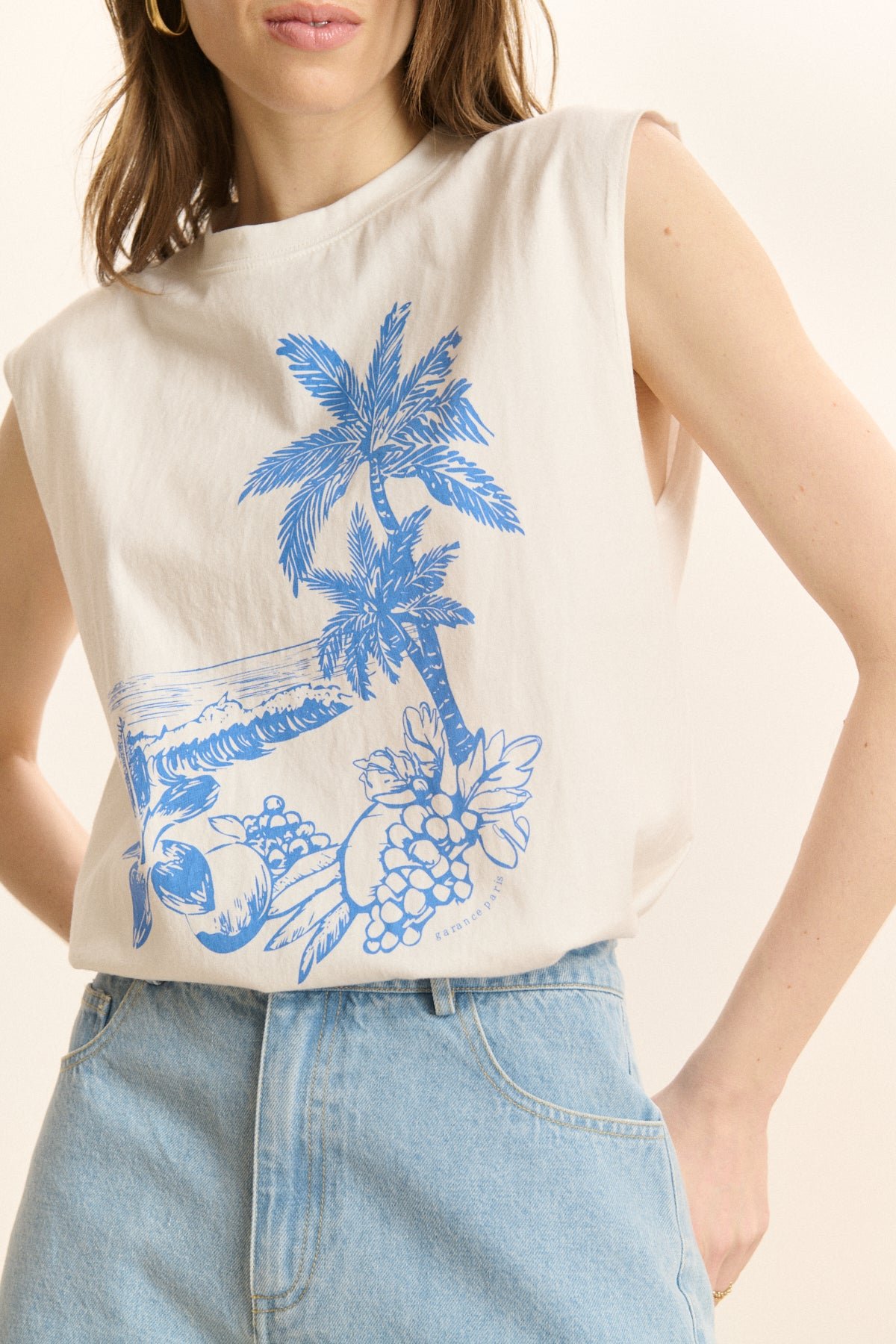 Sleeveless printed T-shirt GARANCE PARIS White