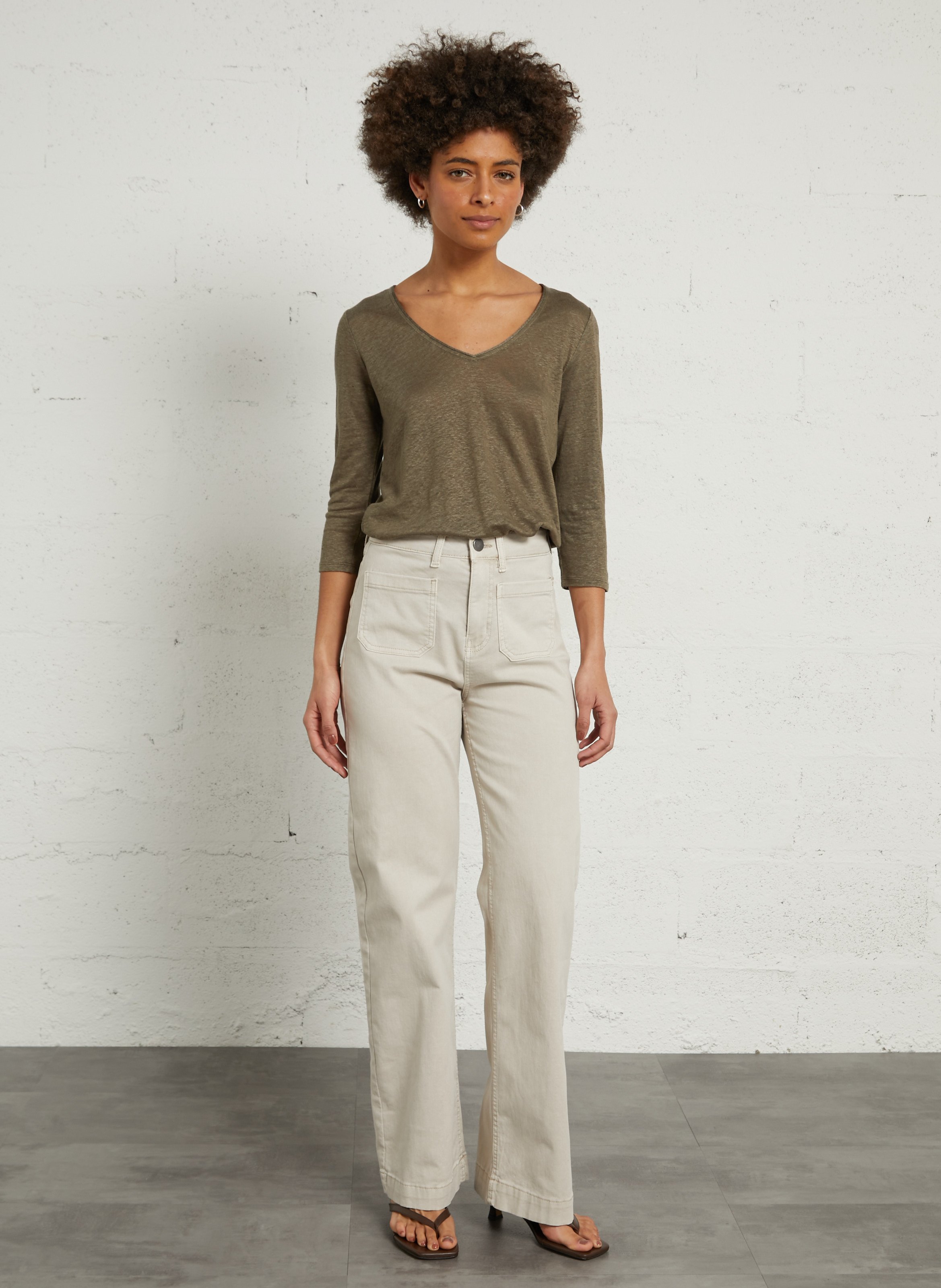 Jean droit à taille haute SUD EXPRESS Beige