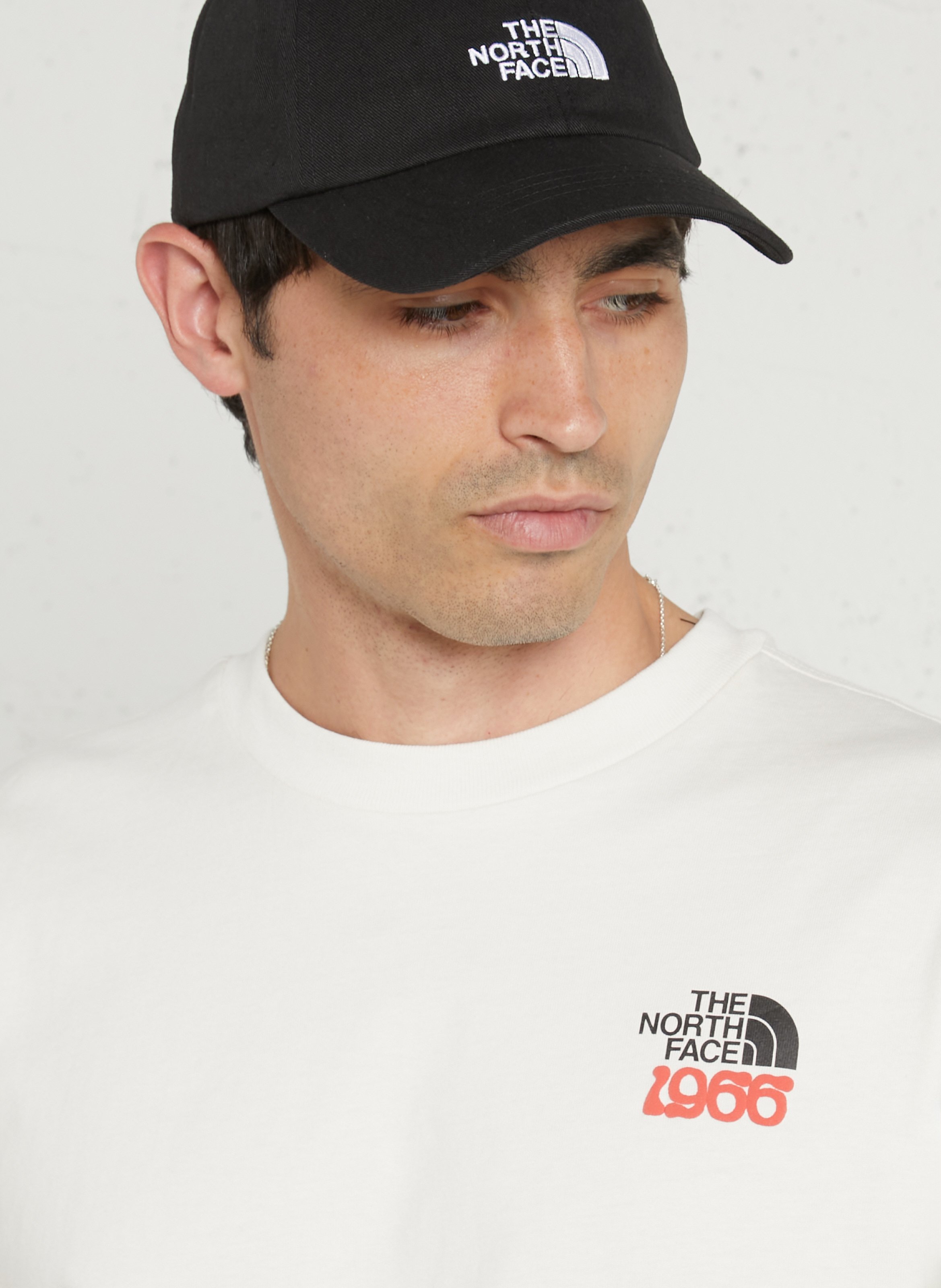 Straight round-neck cotton T-shirt with screen print THE NORTH FACE White