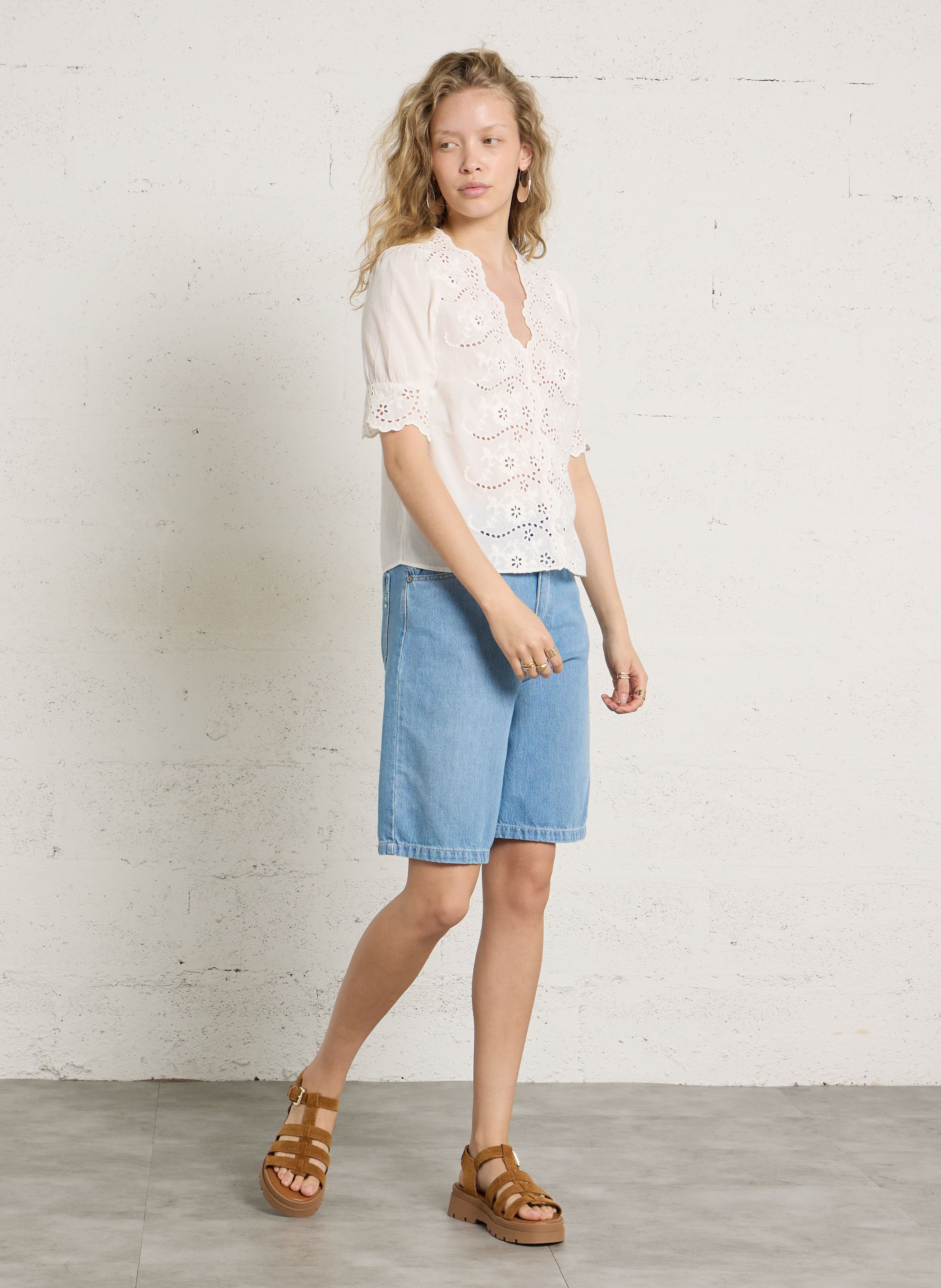 Top droit en coton brodé PETITE MENDIGOTE Beige