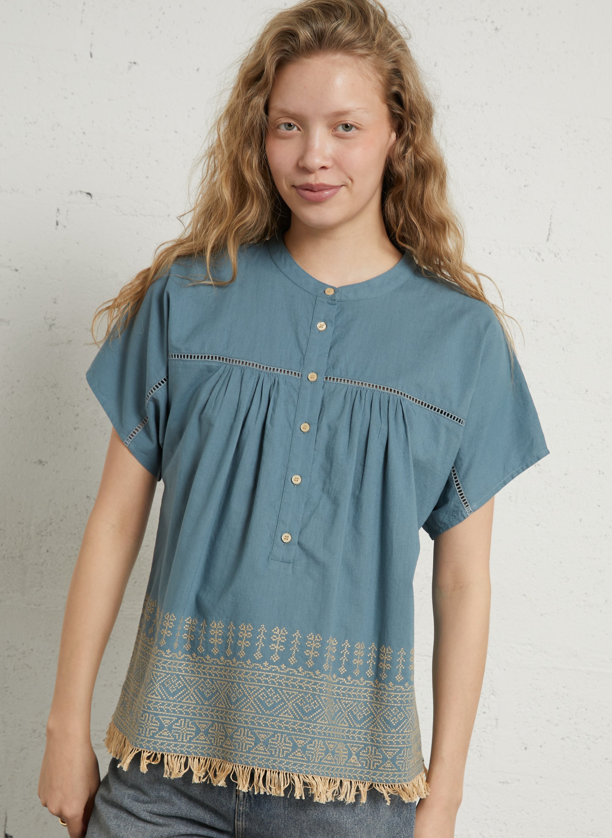 Straight round neck cotton shirt HOD PARIS Blue