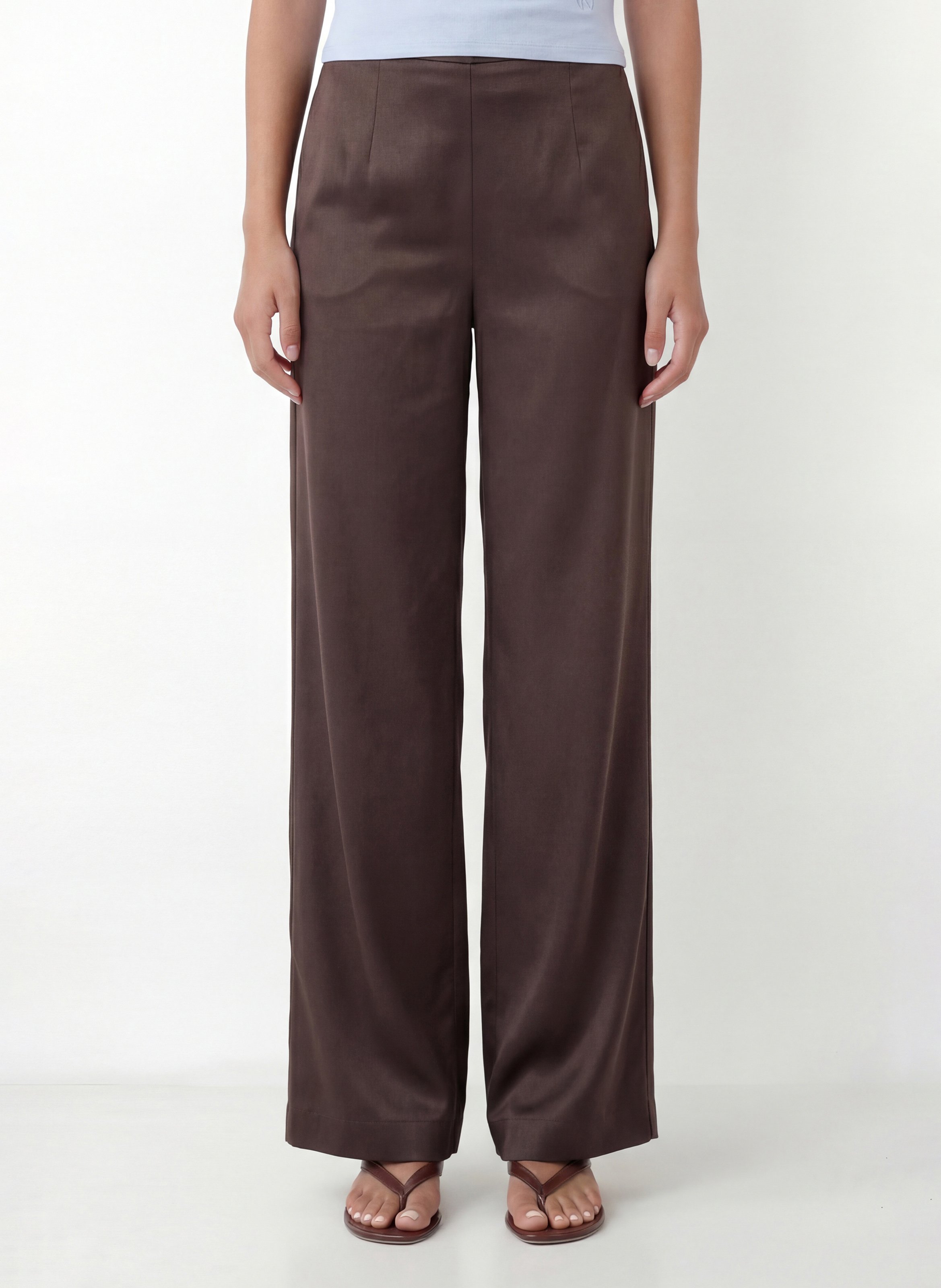 Rechte, glanzende broek met hoge taille KOOKAI Bruin