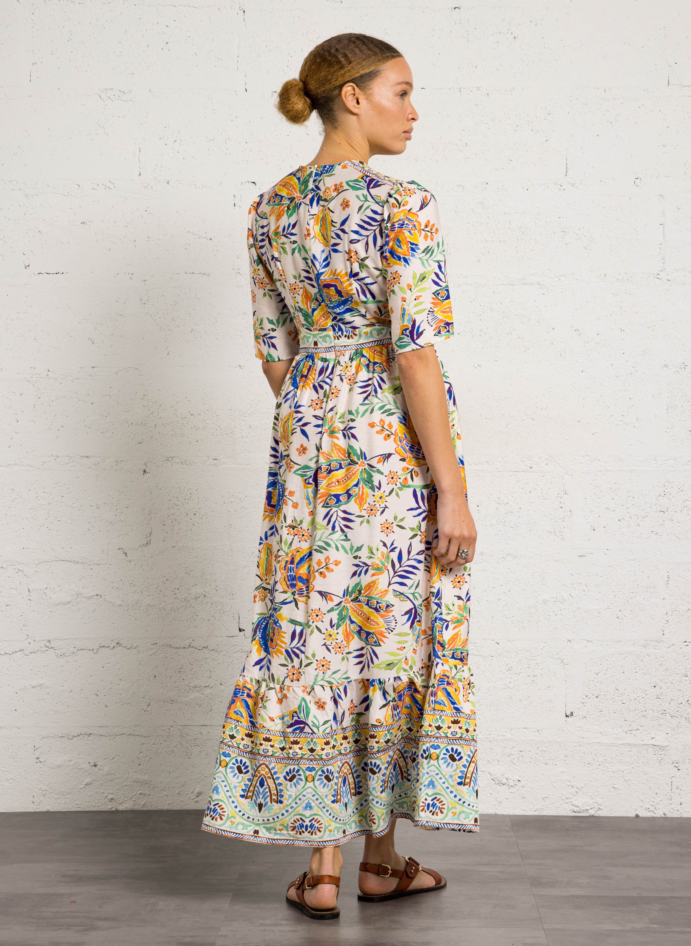 Long floral print V-neck dress SEE U SOON White