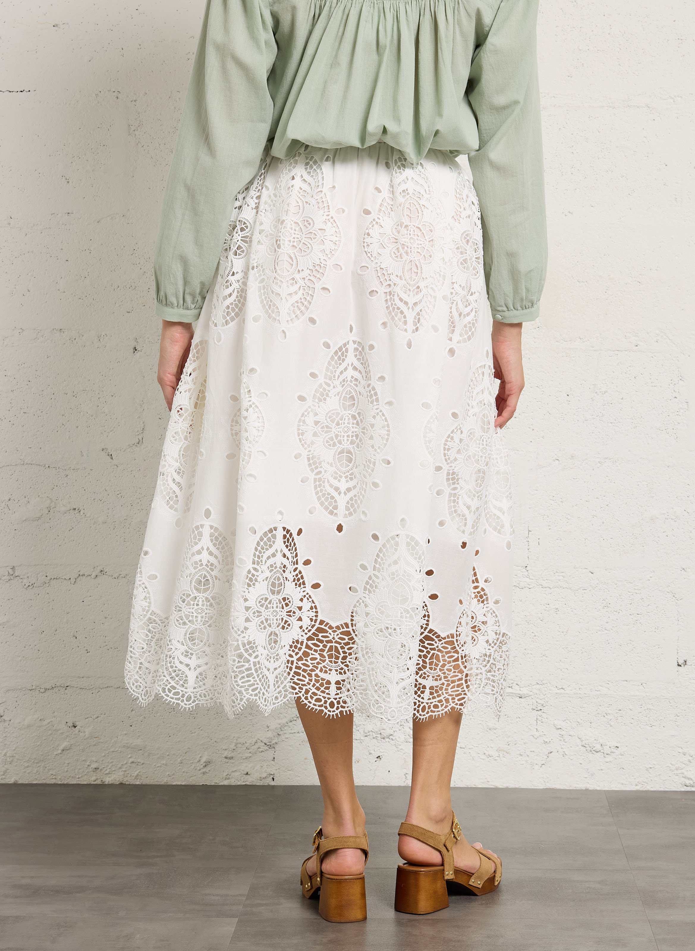 Jupe midi évasée en coton BERENICE Blanc