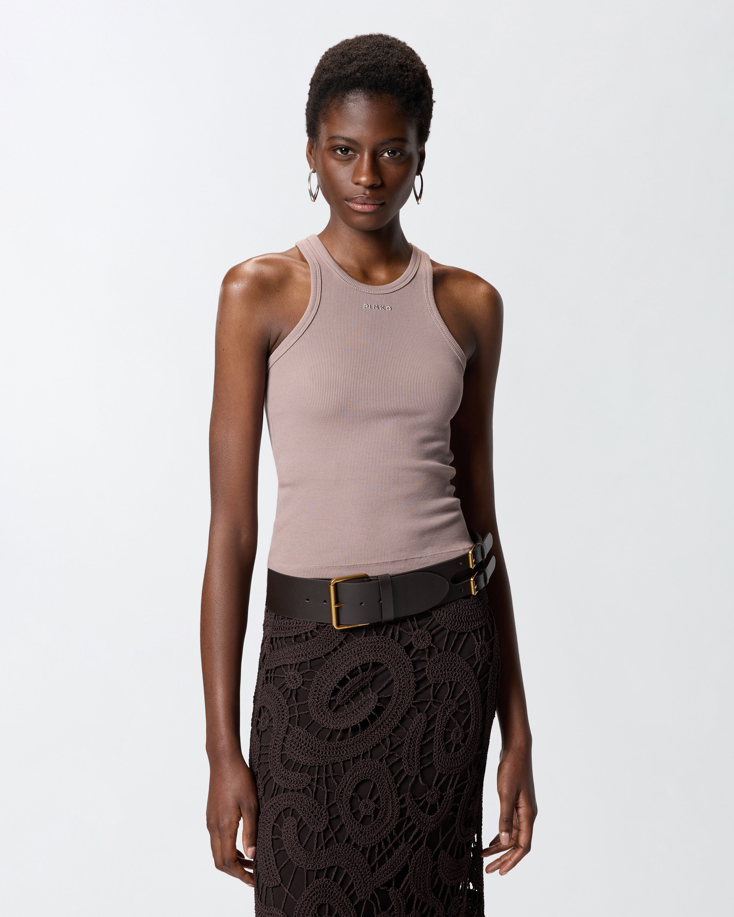 Débardeur en maille côtelée à logo pinko PINKO Beige