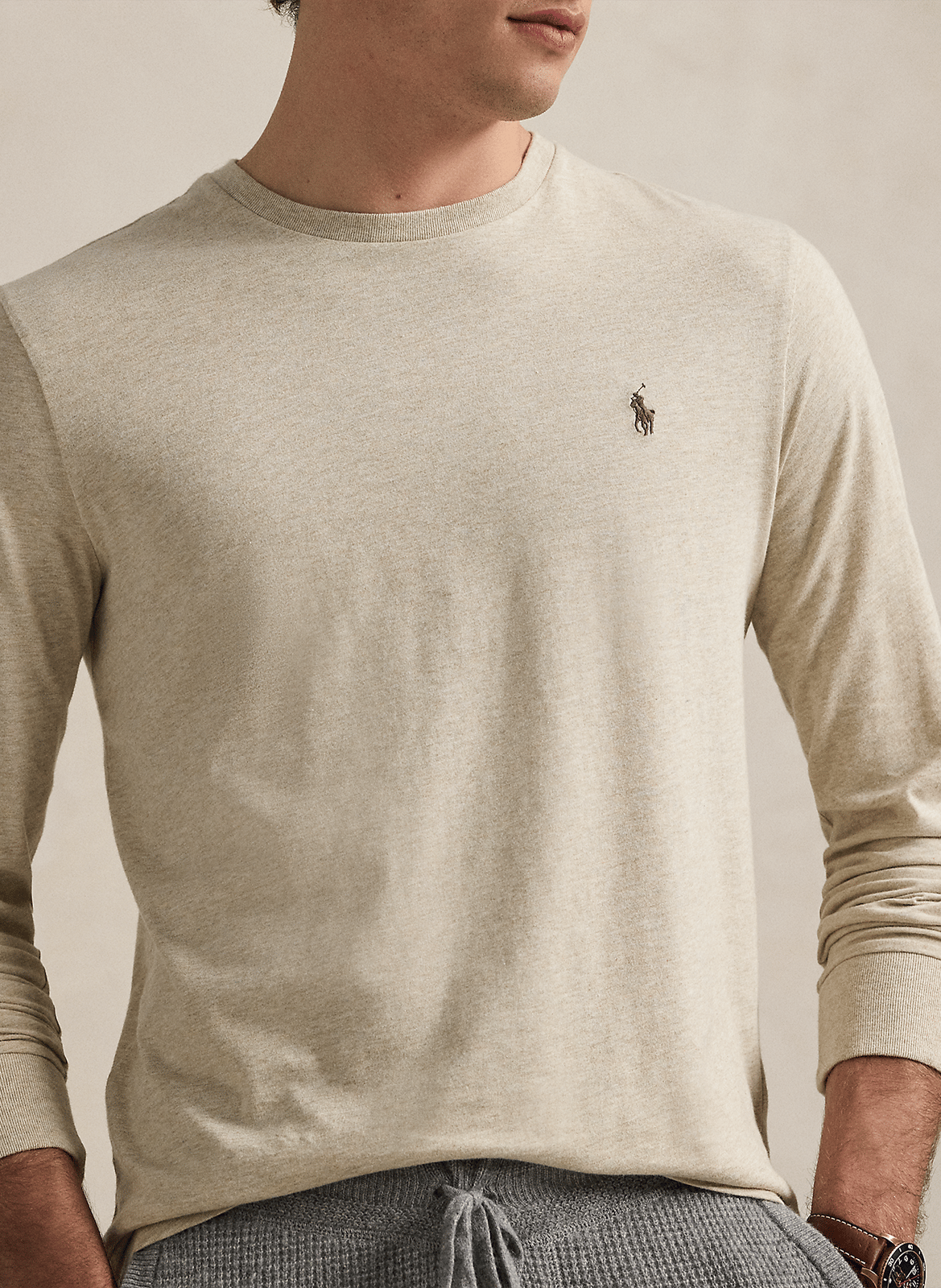 Einfarbiges Baumwoll-T-Shirt mit Rundhalsausschnitt, Slim Fit | Grau POLO RALPH LAUREN Herren