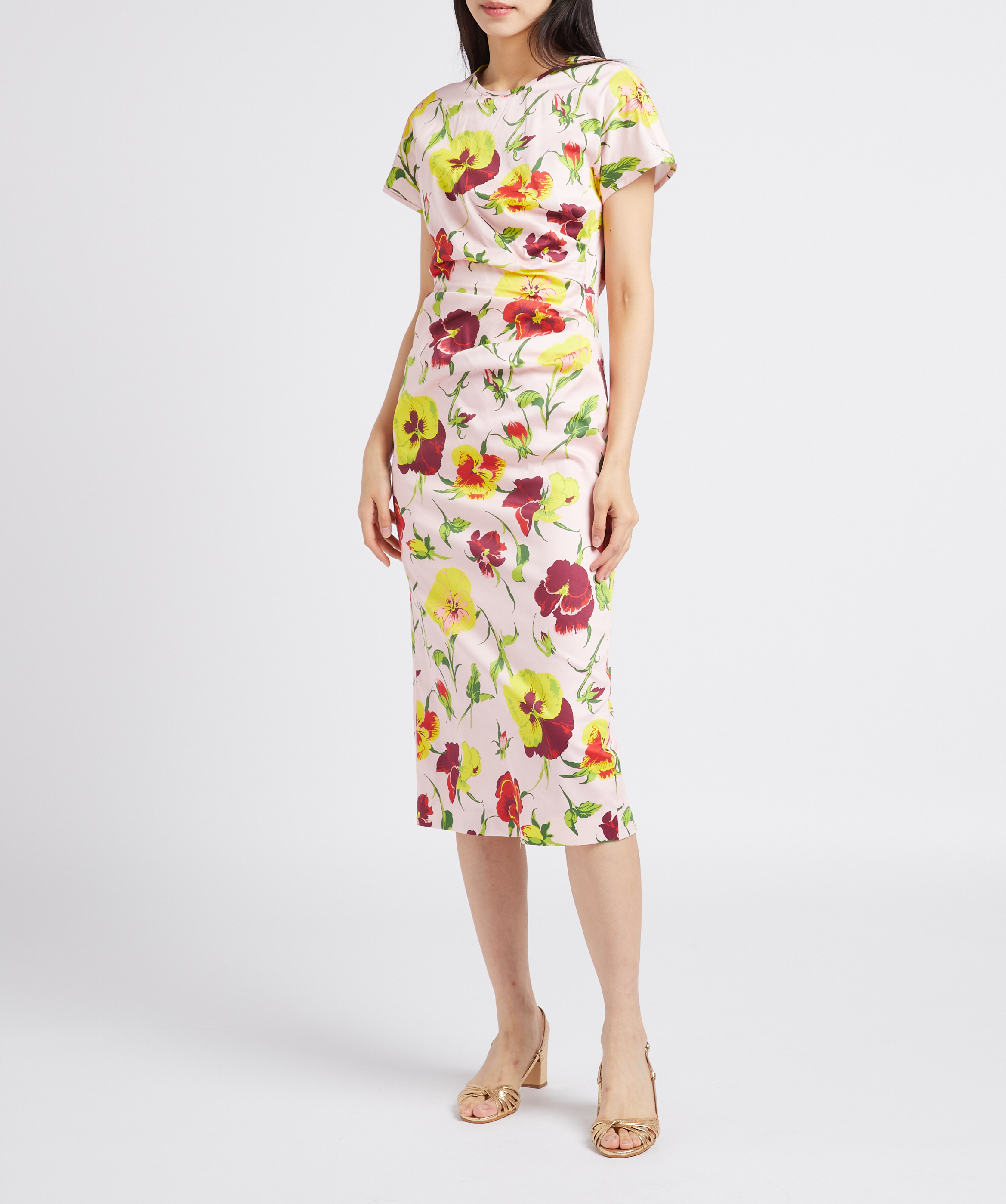 Floral-print round-neck cotton midi dress MAX MARA WEEK END Pink