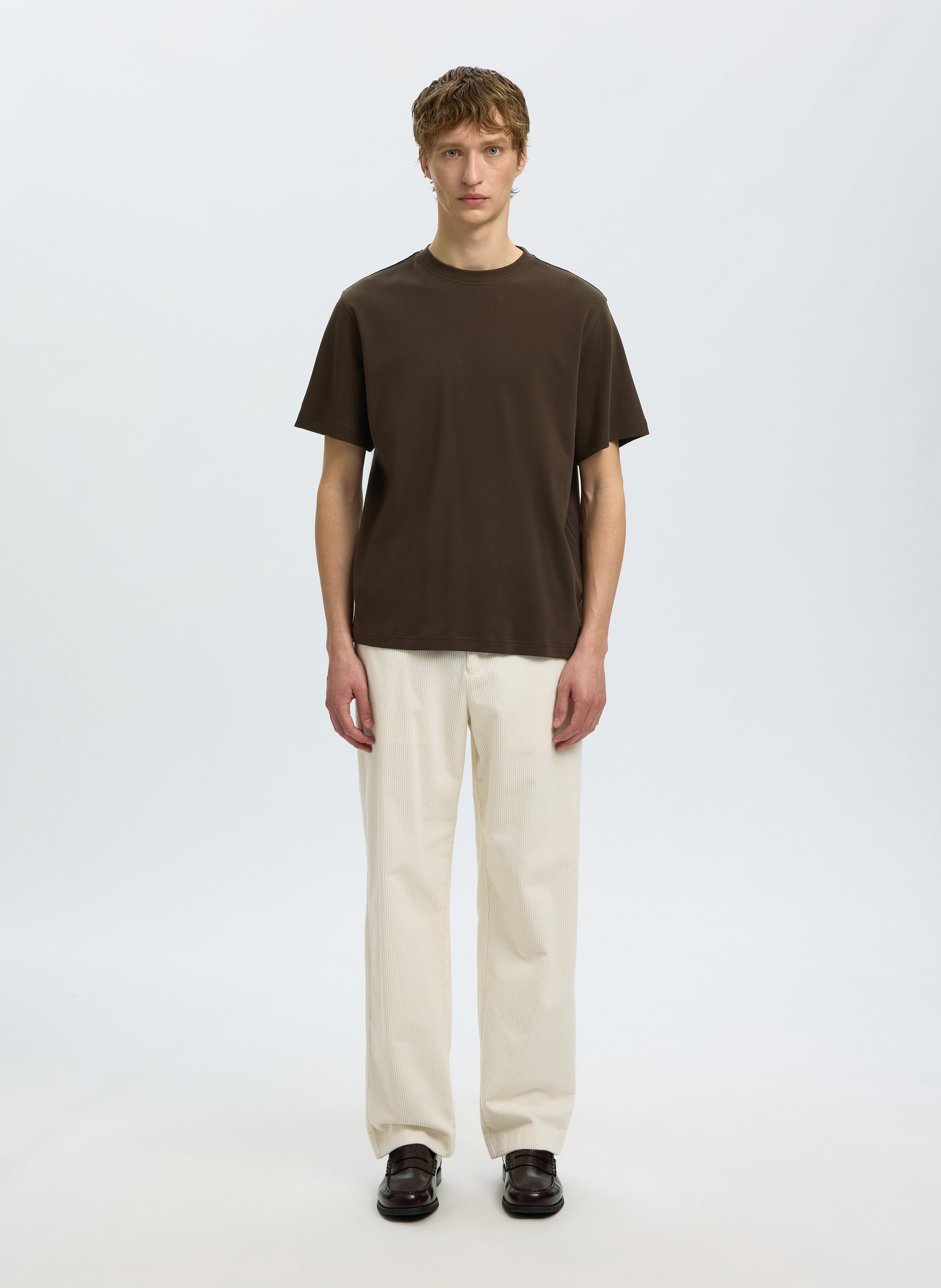 Straight-cut organic cotton T-shirt SELECTED Brown